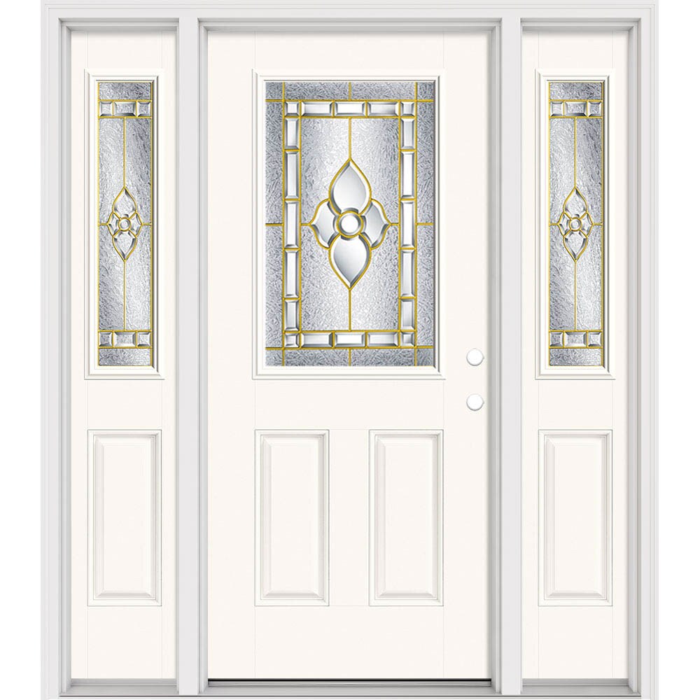 Masonite Georgian 64-in x 80-in x 4-9/16-in Fiberglass 3/4 Lite Left-Hand Inswing Modern White Painted Prehung Slab Front Door with Sidelights with -  632112