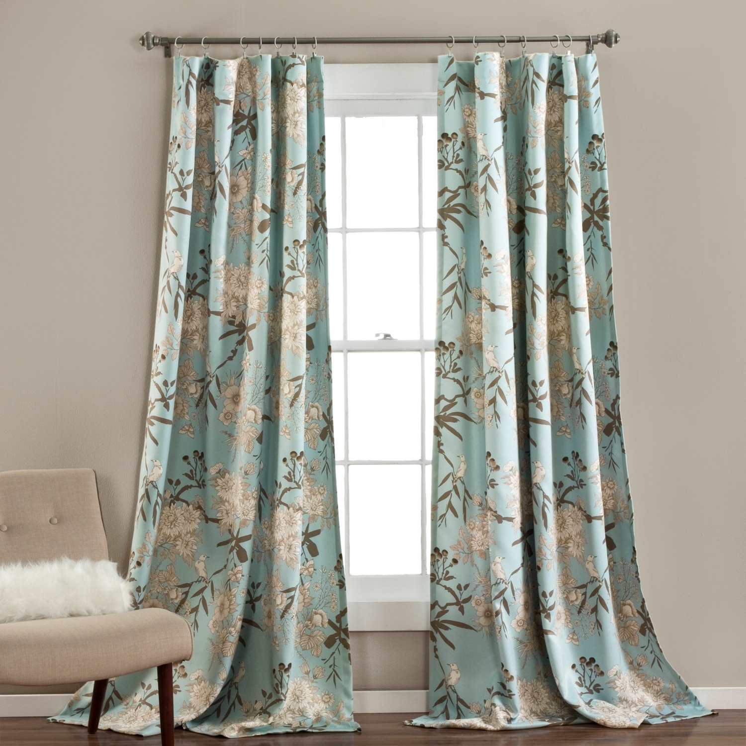 Lush Decor C38239P15-000 84-Inches Blue Floral Light filtering Rod pocket Curtain panel pair