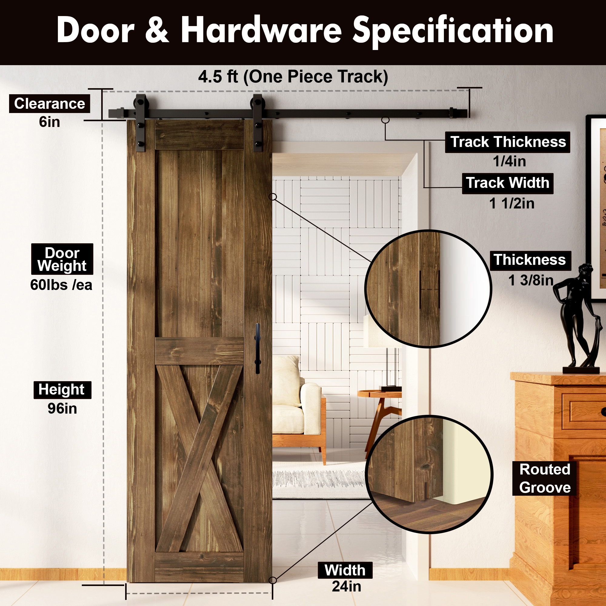 HOMACER YT1TGH054C-2496-X-WA Barn-Doors - View #7