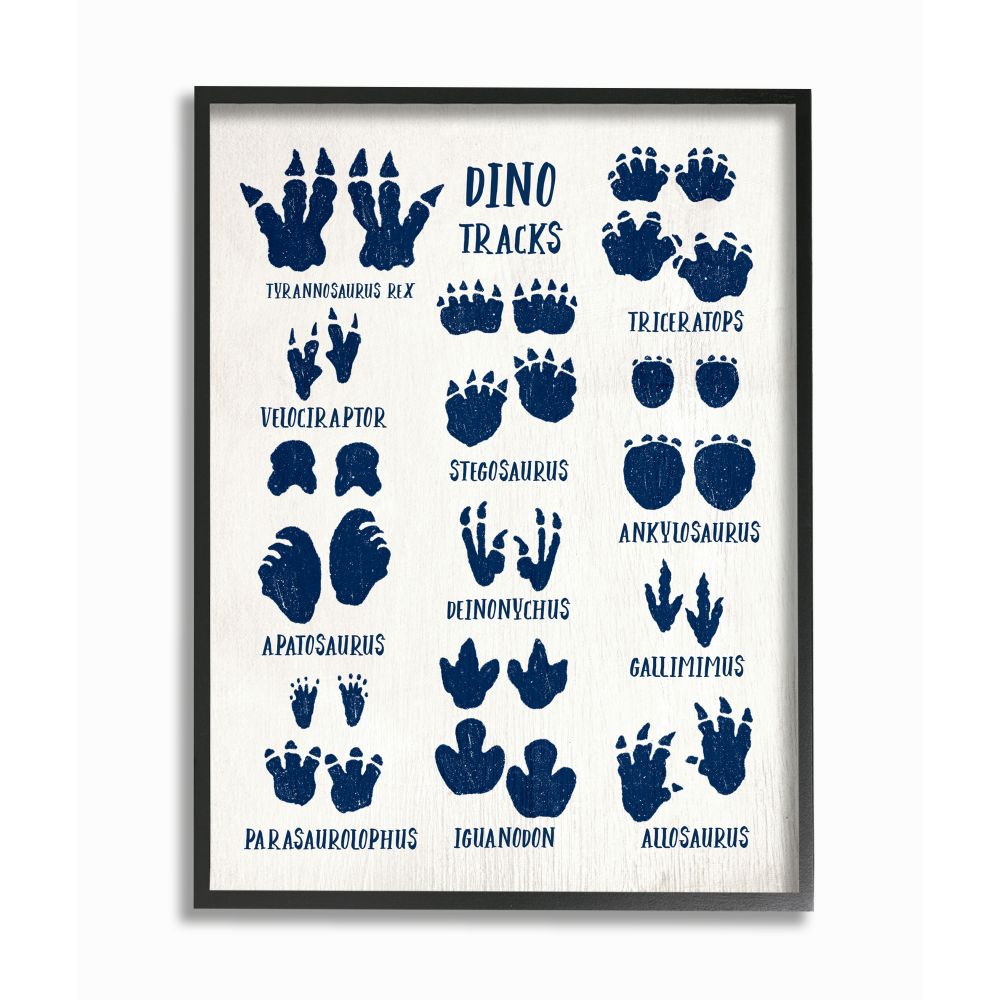 Stupell Industries AB-364-FR-11X14 Rustic Chart Of Dinosaur Tracks Kid's Reptile Sign Daphne Polselli Framed 14-in H x 11-in W Print
