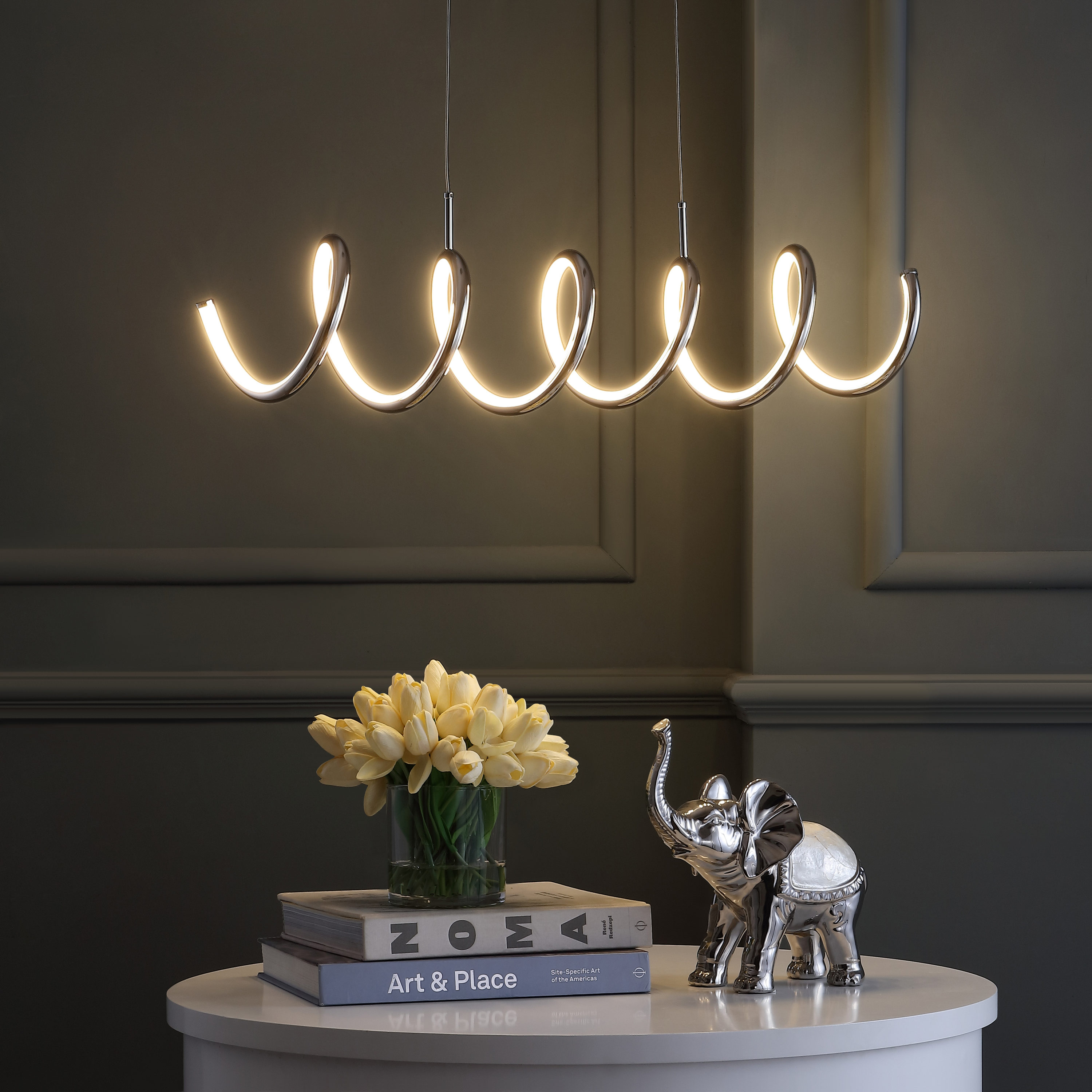 JONATHAN  Y JYL7024A Ali 31" Dimmable Adjustable Integrated Minimalistic Glam Chrome Modern/contemporary Geometric Integrated LED Large Hanging Pendant light
