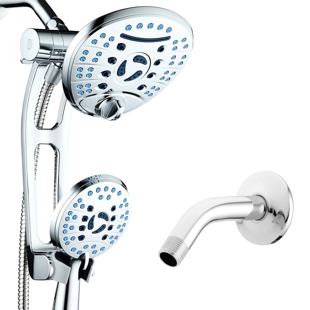 AquaCare Chrome 7-in Polygon Dual/Combo Rain Shower Head with Shower Arm