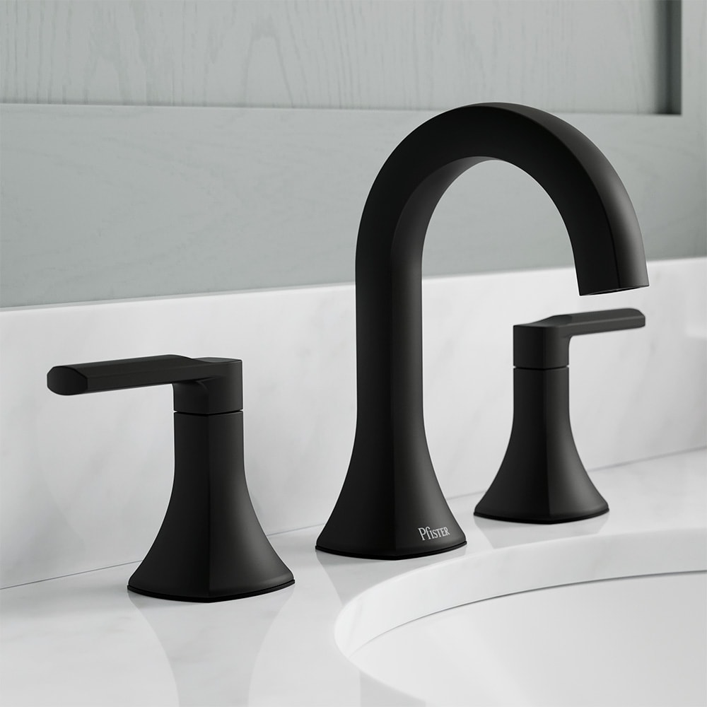 Pfister LF-049-VRIBB Vaneri Matte Black Widespread 2-handle WaterSense Mid-arc Residential Handle Bathroom Sink Faucet with Drain