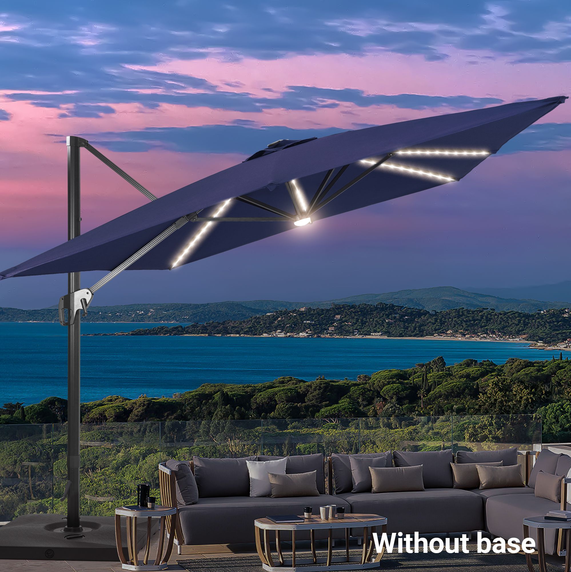 Sonkuki SD-NB2735-LEDNY 11.5-Feet Aluminum Blue No-tilt Cantilever Patio Umbrella with Lights and