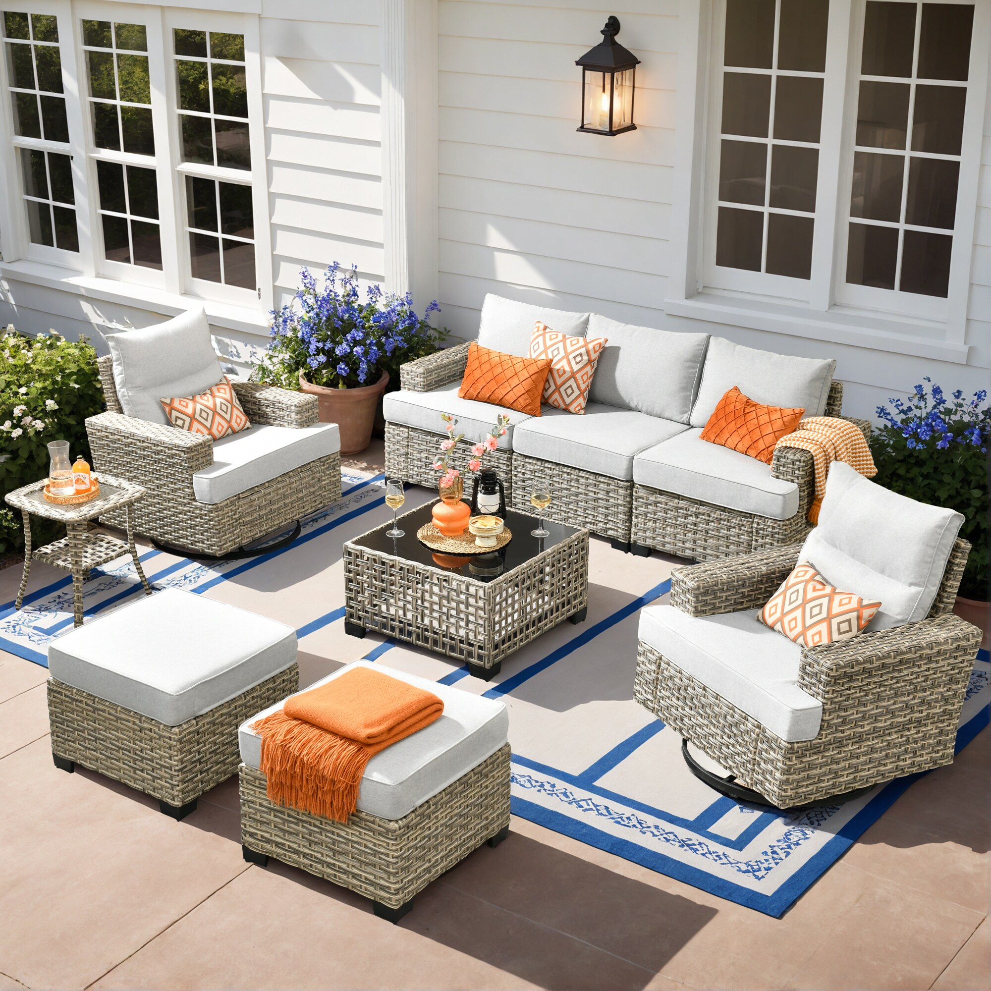 XIZZI XITBS4074-RC3 Agate 7 -Piece Rattan Patio Sofa Conversation Set with Light Gray Cushions