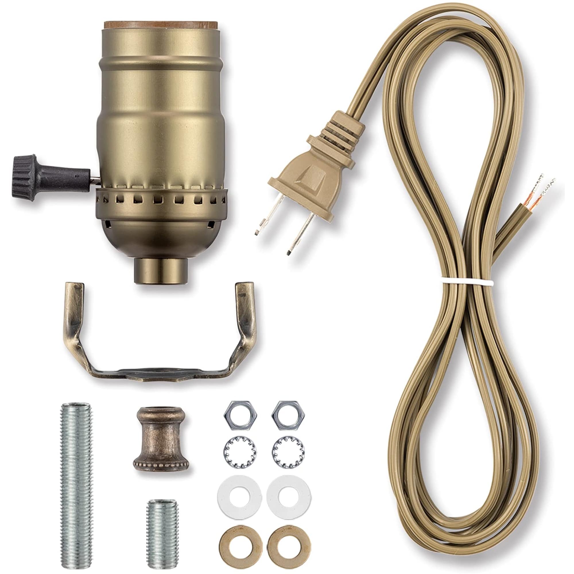OGETFUUR Antique Brass 3-Way Lamp Making Kit for DIY Table Lamp Building featuring Durable Brass Construction and Complete Wiring Components