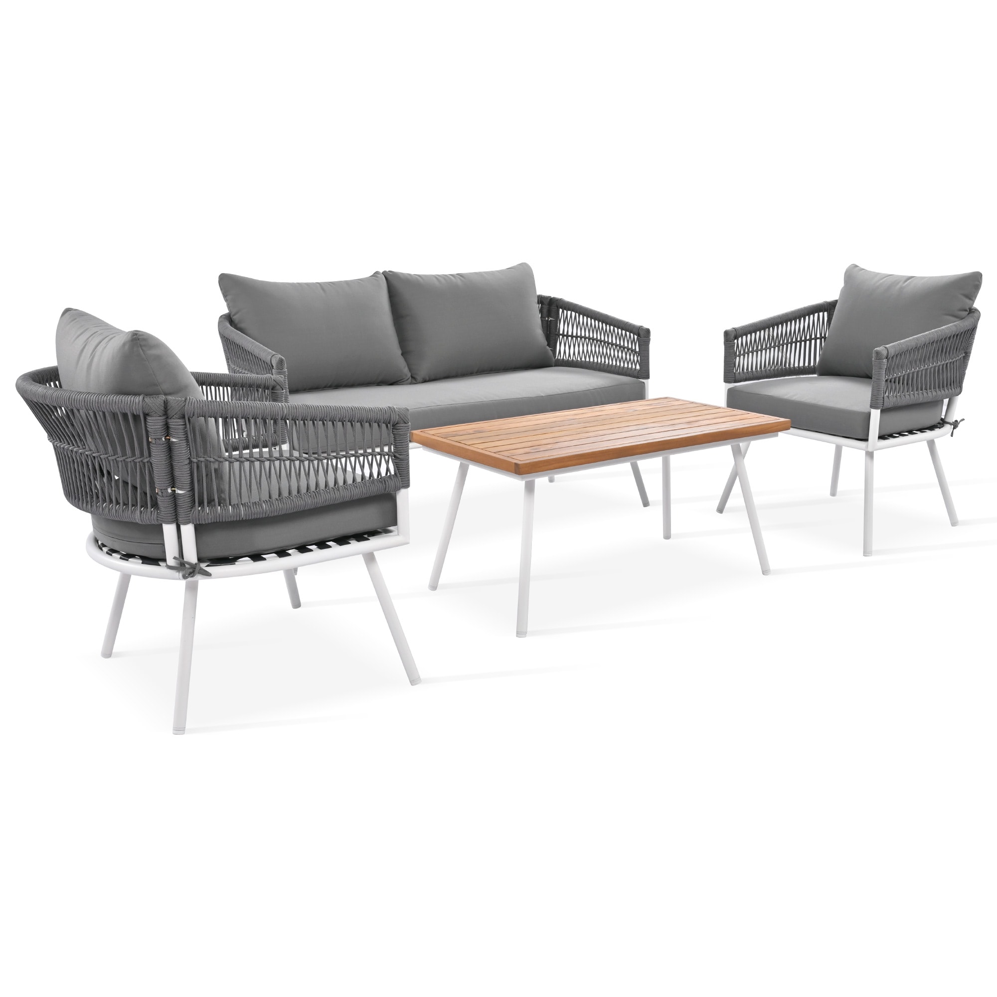 Flynama L-SK000004AAG 4 -Piece Patio Conversation Set with Gray Cushions