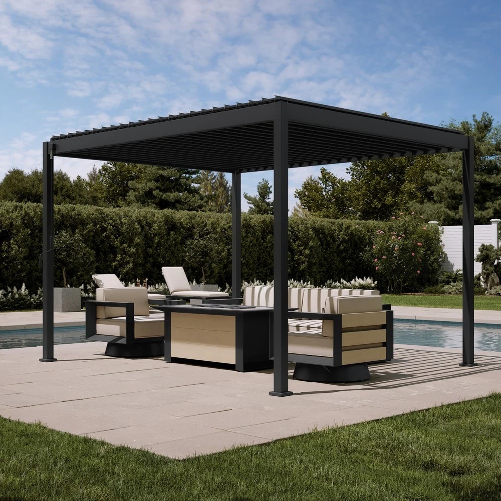 Mirador USSRPG1400139 Modern 10-ft W x 12-ft L x 8-ft 8-in H Charcoal Metal Freestanding Pergola with Canopy