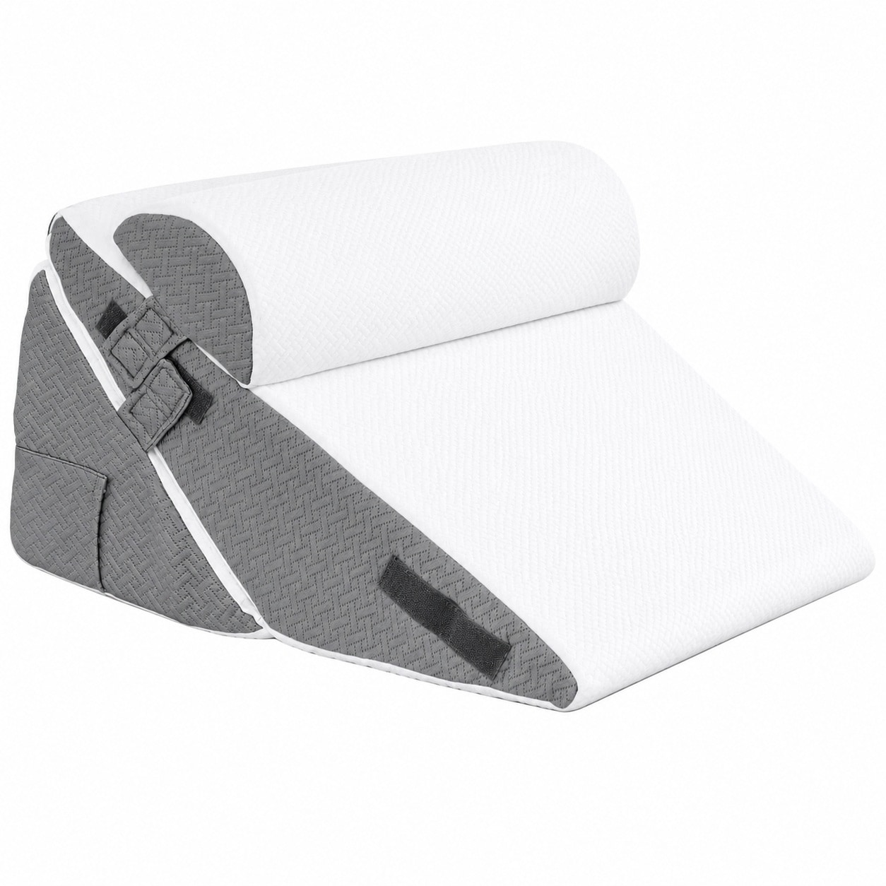 Etokfoks - Dark Grey and White Adjustable Memory Foam Wedge Pillow Set with Neck Cushion for Bed...