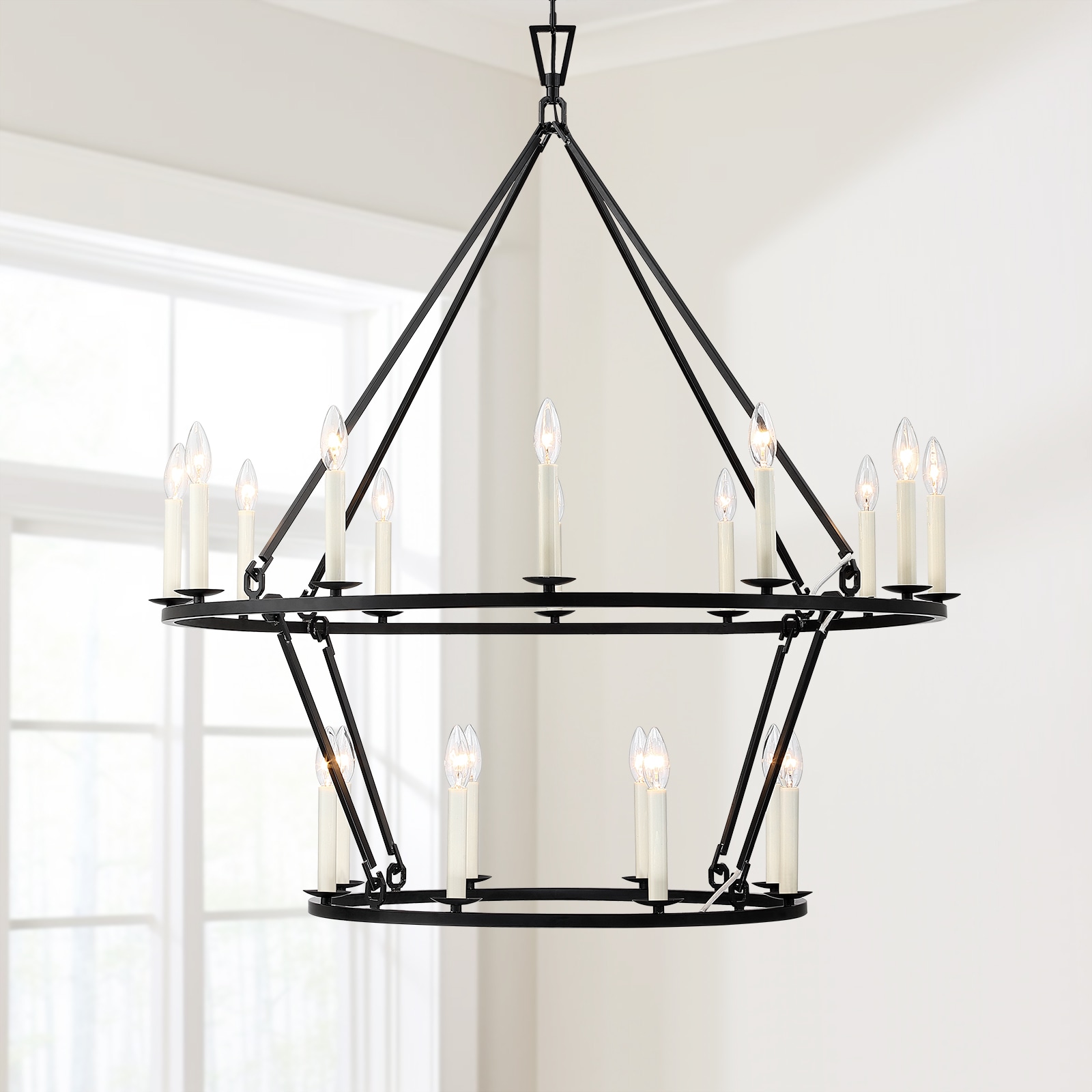 True Fine 170004C Burtons 20 -Light Matte Black Farmhouse Bare bulb For Use in Bedrooms, Dining Rooms, Foyers, Kitchens, Living Rooms Chandelier