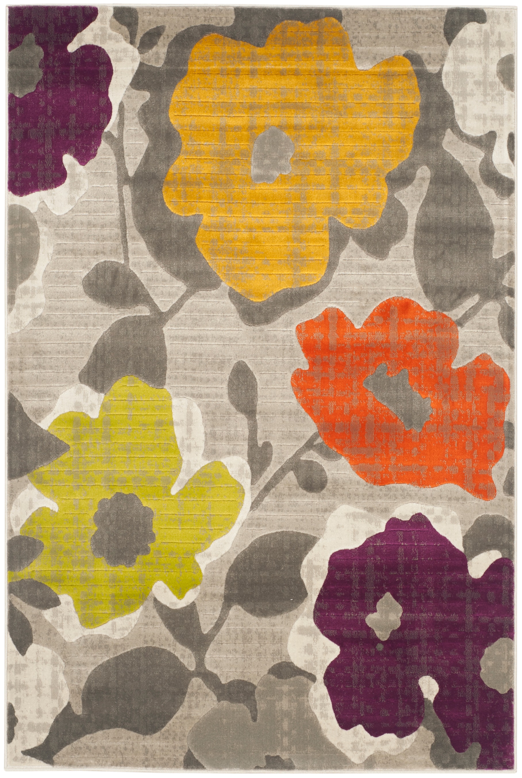 Gray Floral Reversible 4' x 6' Synthetic Rug