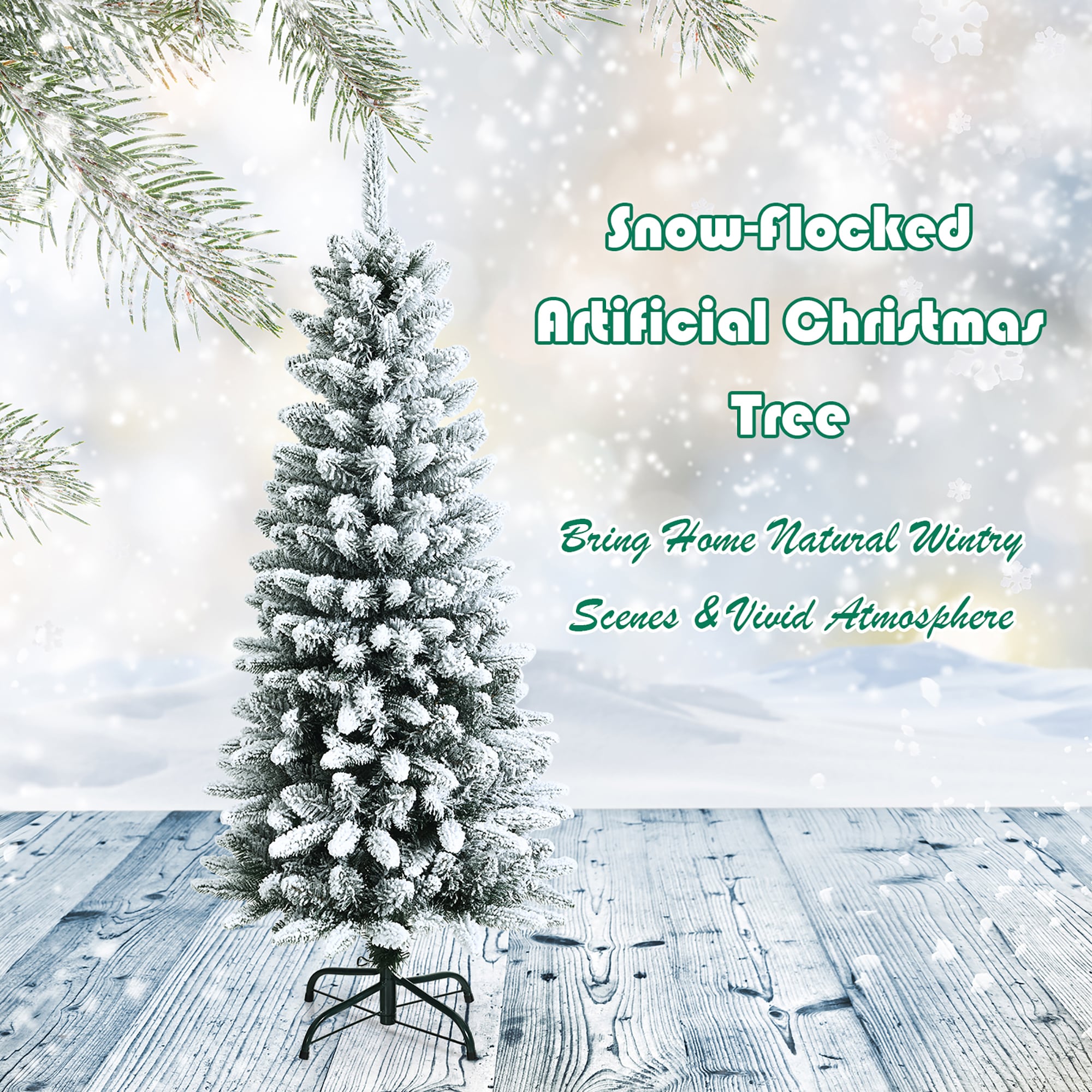 Snow-Flocked 4.5 Ft White PVC and PE Christmas Pencil Tree