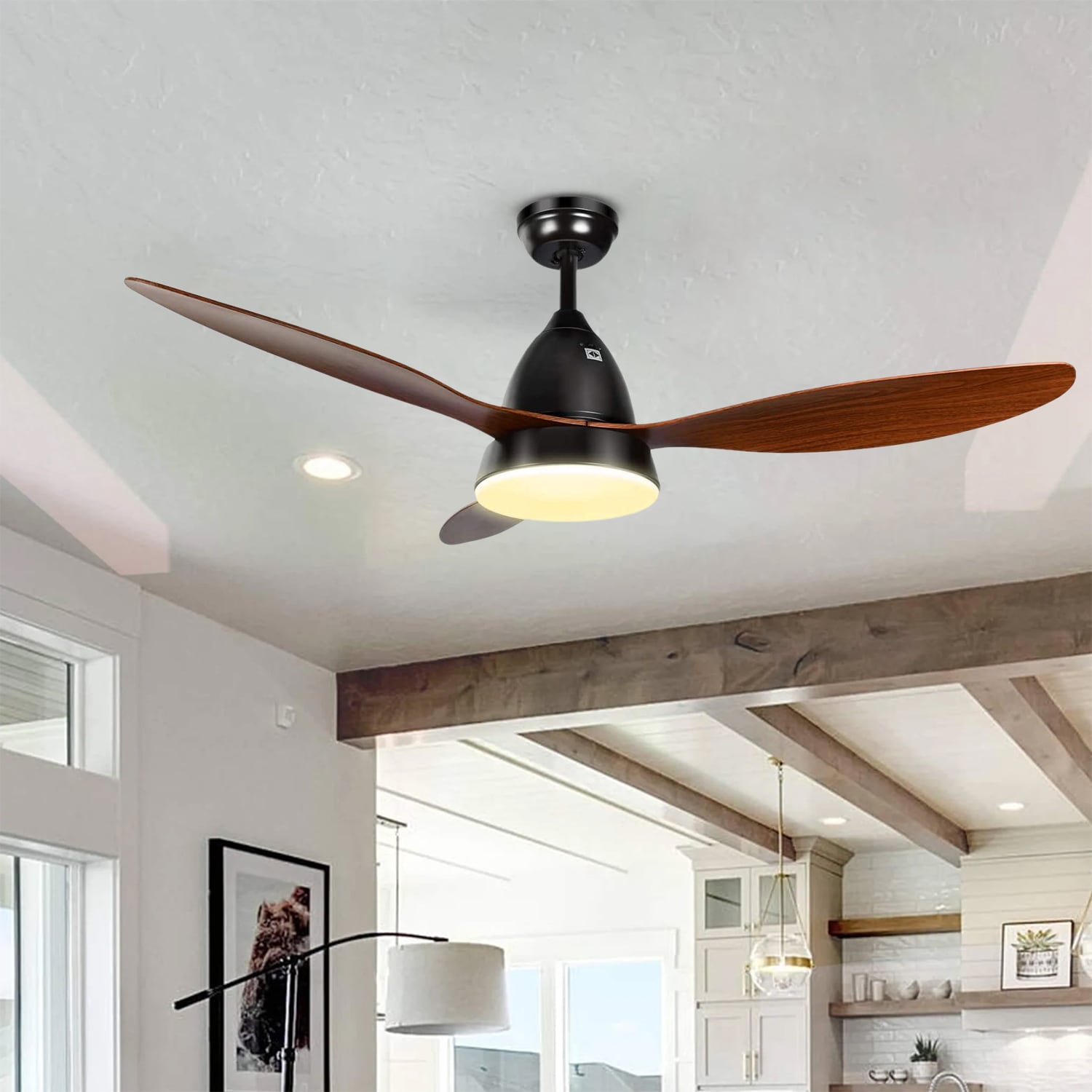 WELLFOR Multi-Speed LED Ceiling Fan 52-in Black LED Indoor Ceiling Fan ...