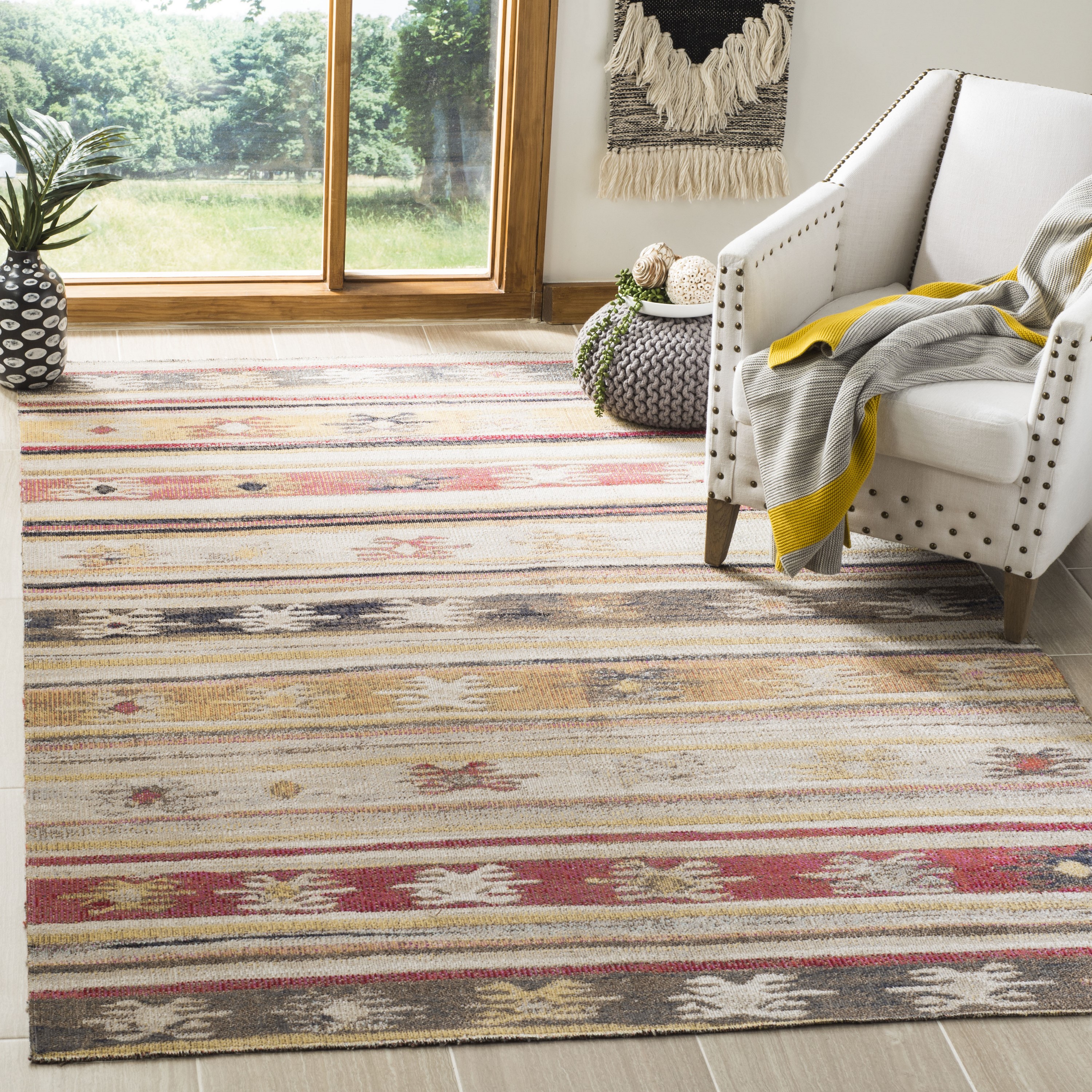 Taupe and Multi Stripe Low Pile Outdoor Rug
