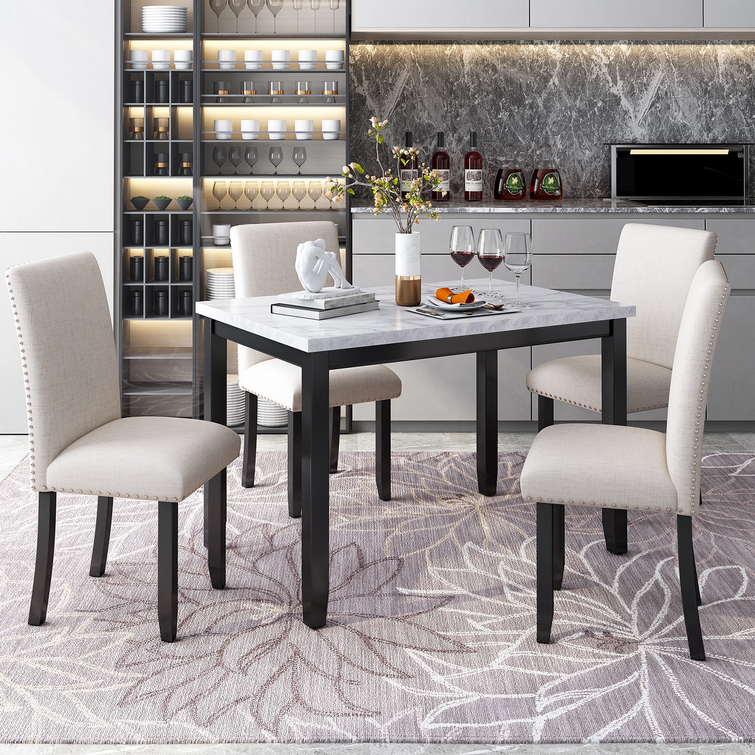 GZMR GZ-N71540AAA 5-Piece Dining Table Set White Contemporary/Modern Dining Room Set with Rectangular Table ( Seats 4 )