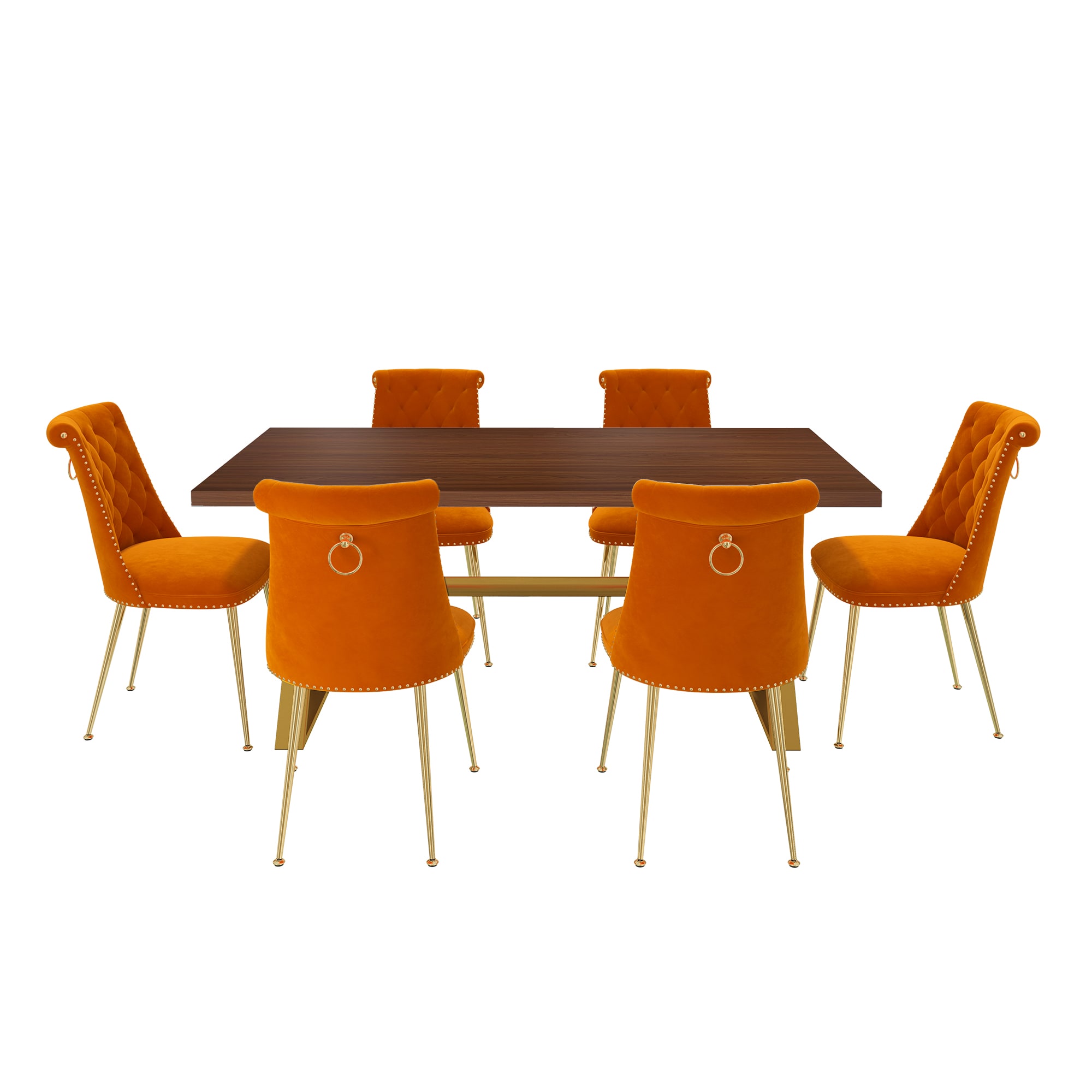 Clihome CL-HTM703OG Orange Chair/Brown Table Contemporary/Modern Dining Room Set with Rectangular Table ( Seats 6 )