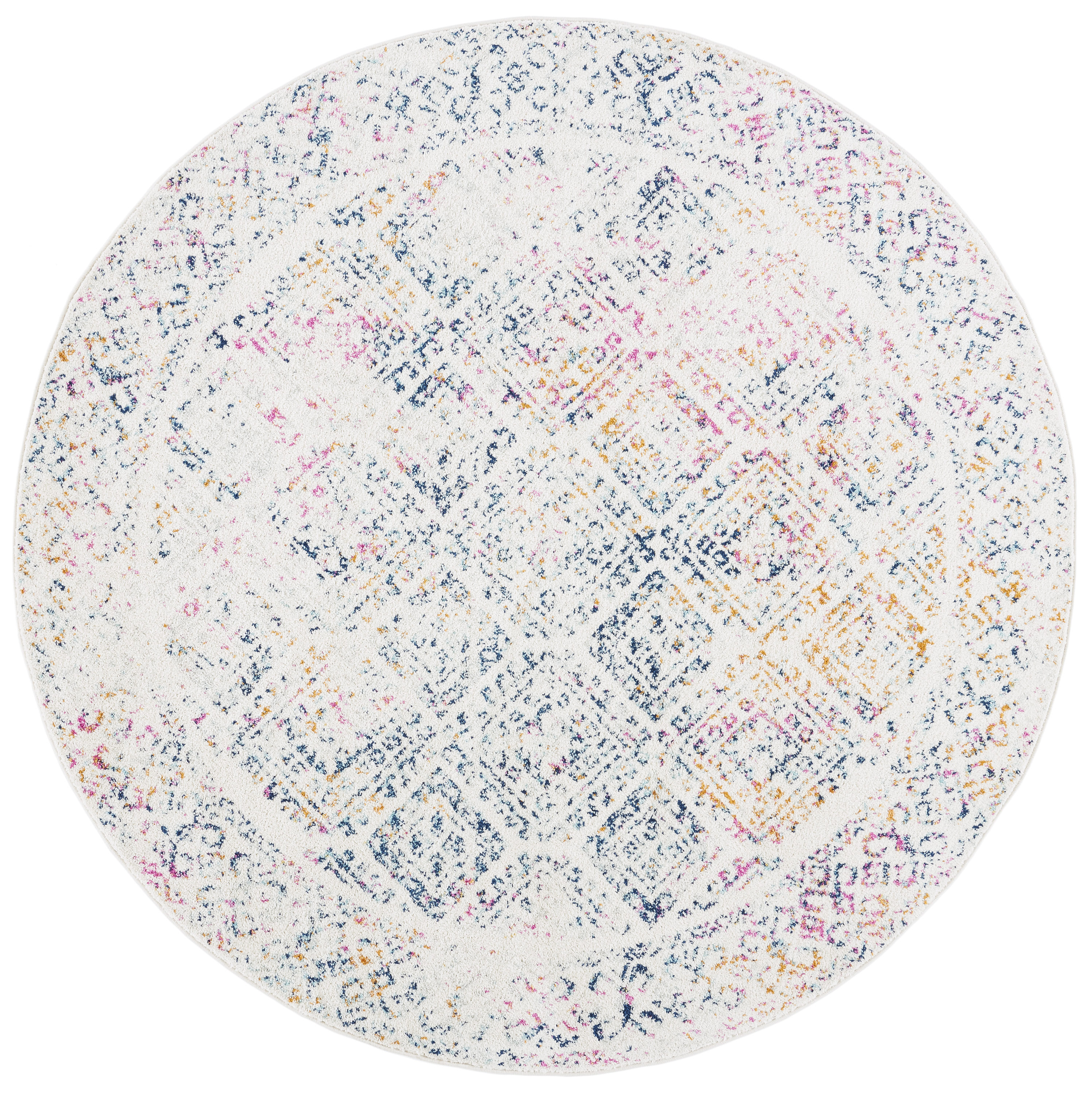 Safavieh TUL264D-7R Tulum Virden 7 x 7 (ft) Loomed Polypropylene Ivory/Dark Blue Round Indoor Distressed/Overdyed Bohemian/Eclectic Area rug