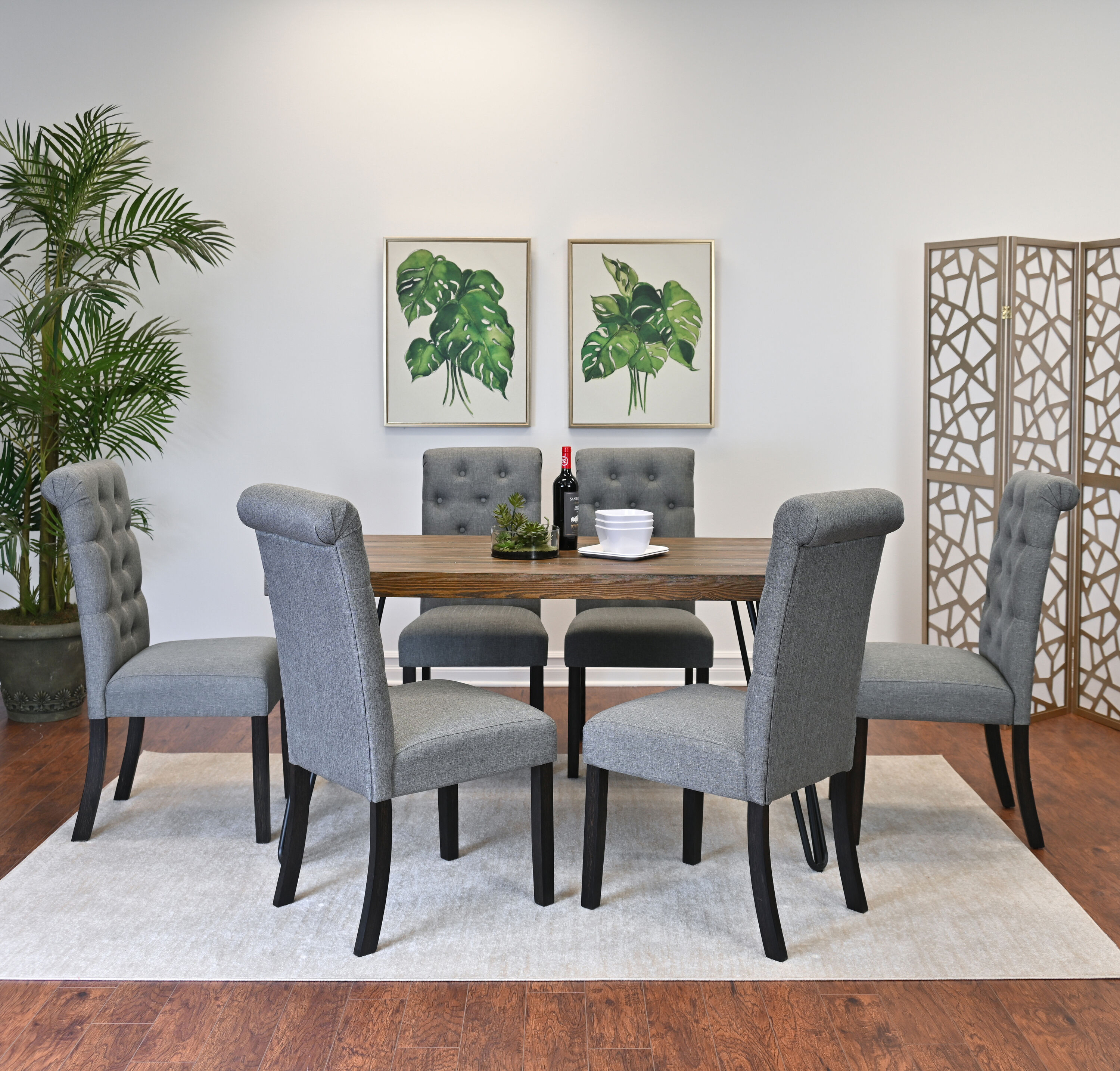 Roundhill Furniture T8741-C361GYX3 Ashford Grey Casual Dining Room Set with Rectangular Table ( Seats 6 )
