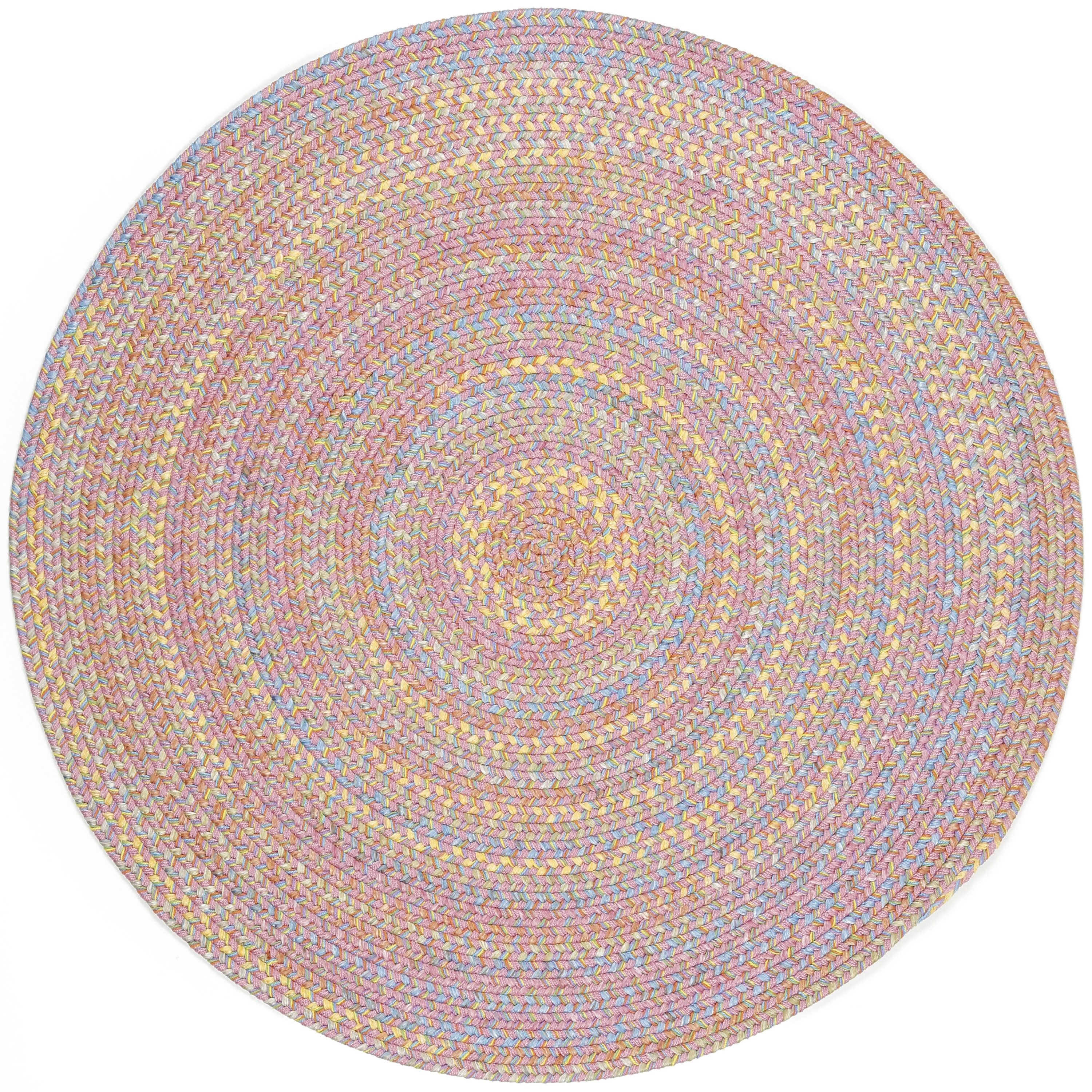 Rhody Rug PT08R072X072 6 x 6 (ft) Braided Polypropylene Pink Round Indoor/Outdoor Geometric Area rug