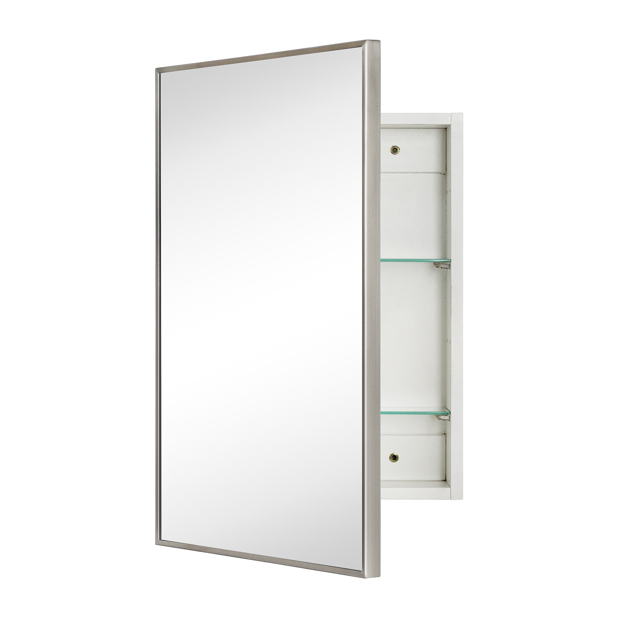 TEHOME Square Cornered Medicine Cabinet 16.5-in x 24-in Surface/Recessed Mount Brushed Nickel Mirrored Rectangle Soft Close Medicine Cabinet