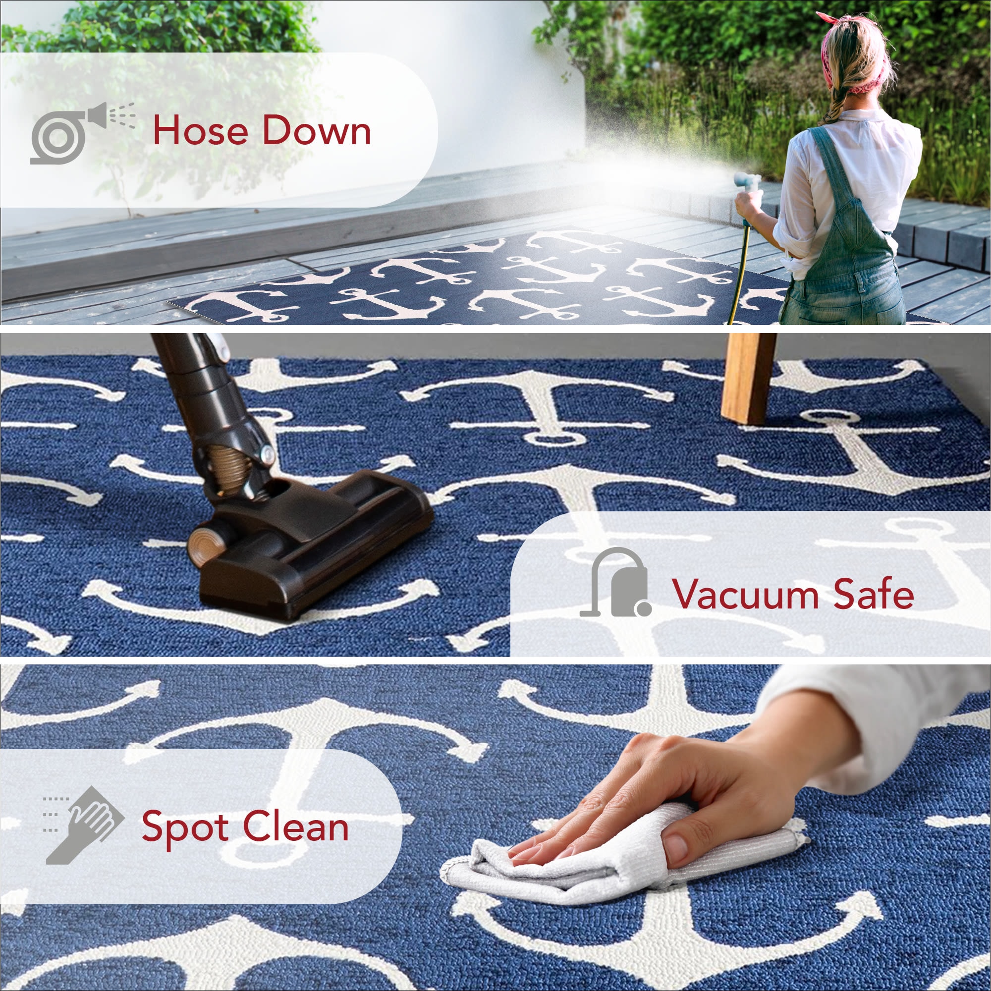 Navy and White Synthetic Coastal 4' x 6' Area Rug