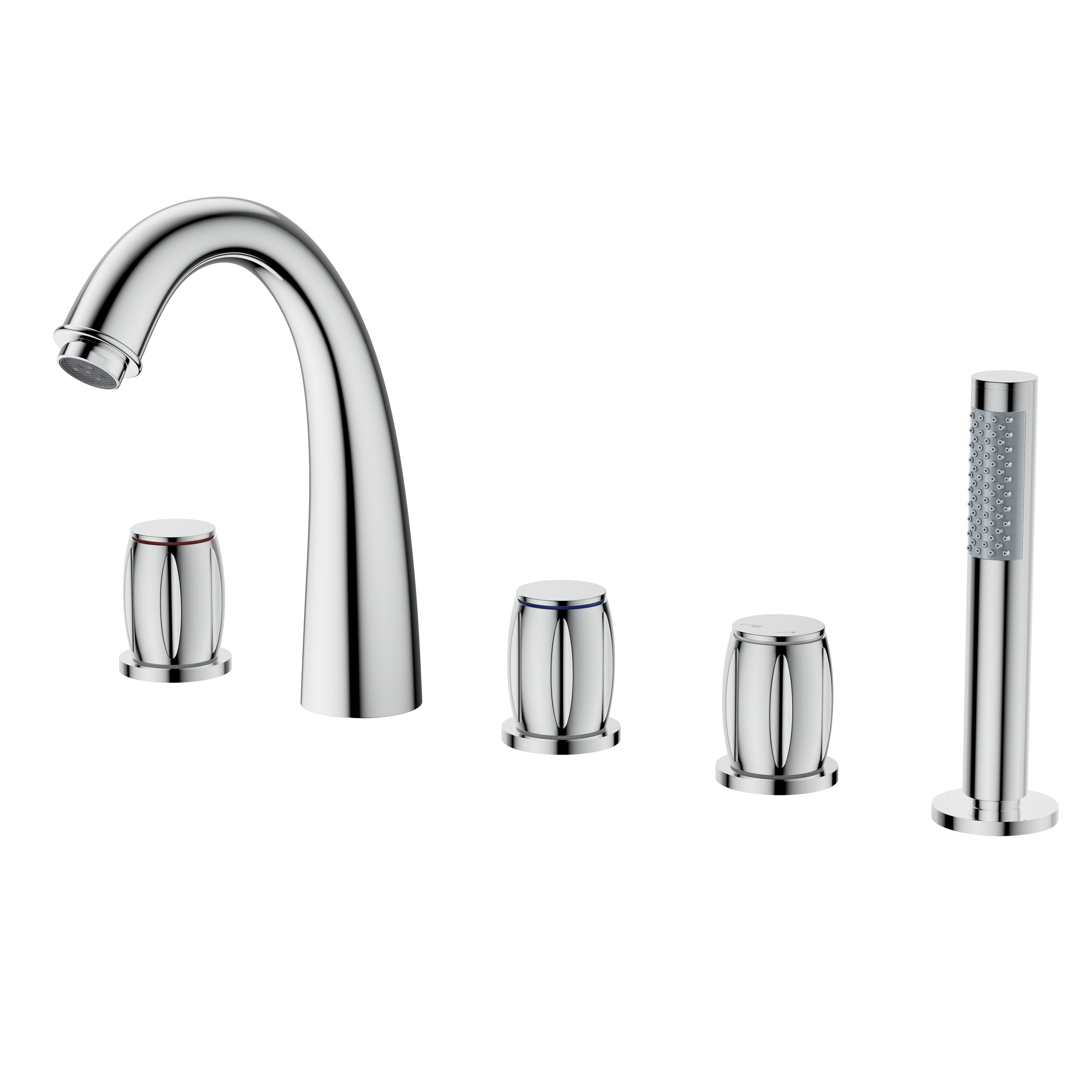 CASAINC KCLT0056-BG Chrome Plated 3-handle Deck-mount Roman Mid-arc Bathtub Faucet with Hand Shower ( Valve Included )