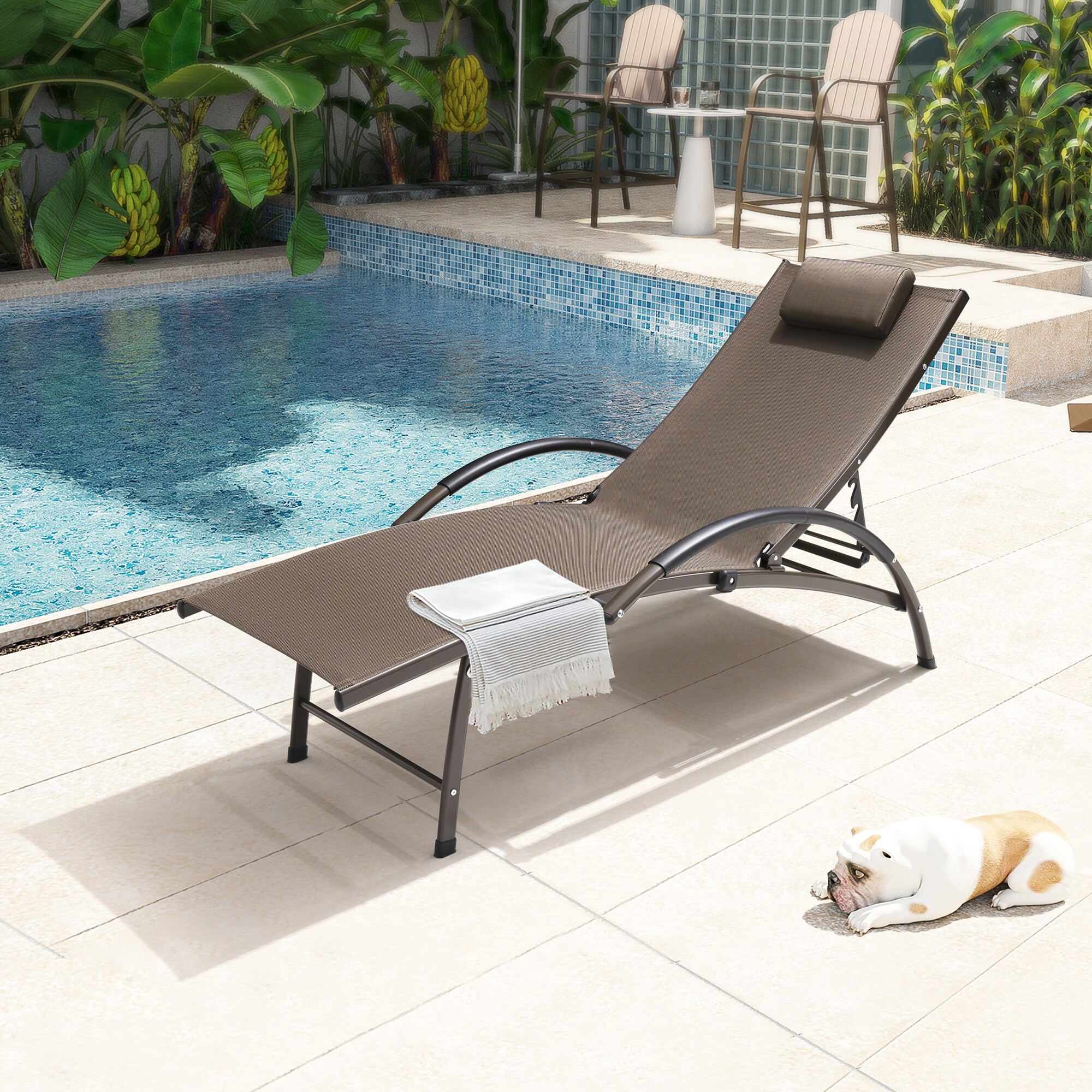 Vineego Set of 2 Patio Outdoor Chaise Lounge Chair Recliner with Adjustable  Backrest, Light Taupe
