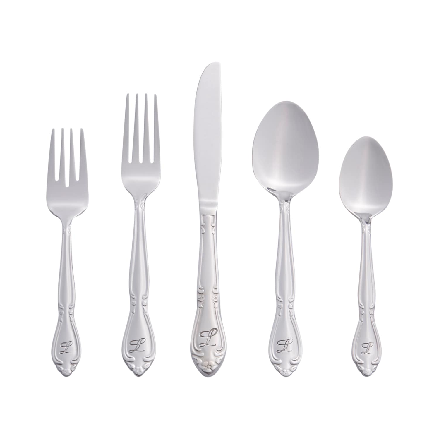 RiverRidge 5417-843-L Rose Letter L 46 -Pieces Polished Traditional Flatware
