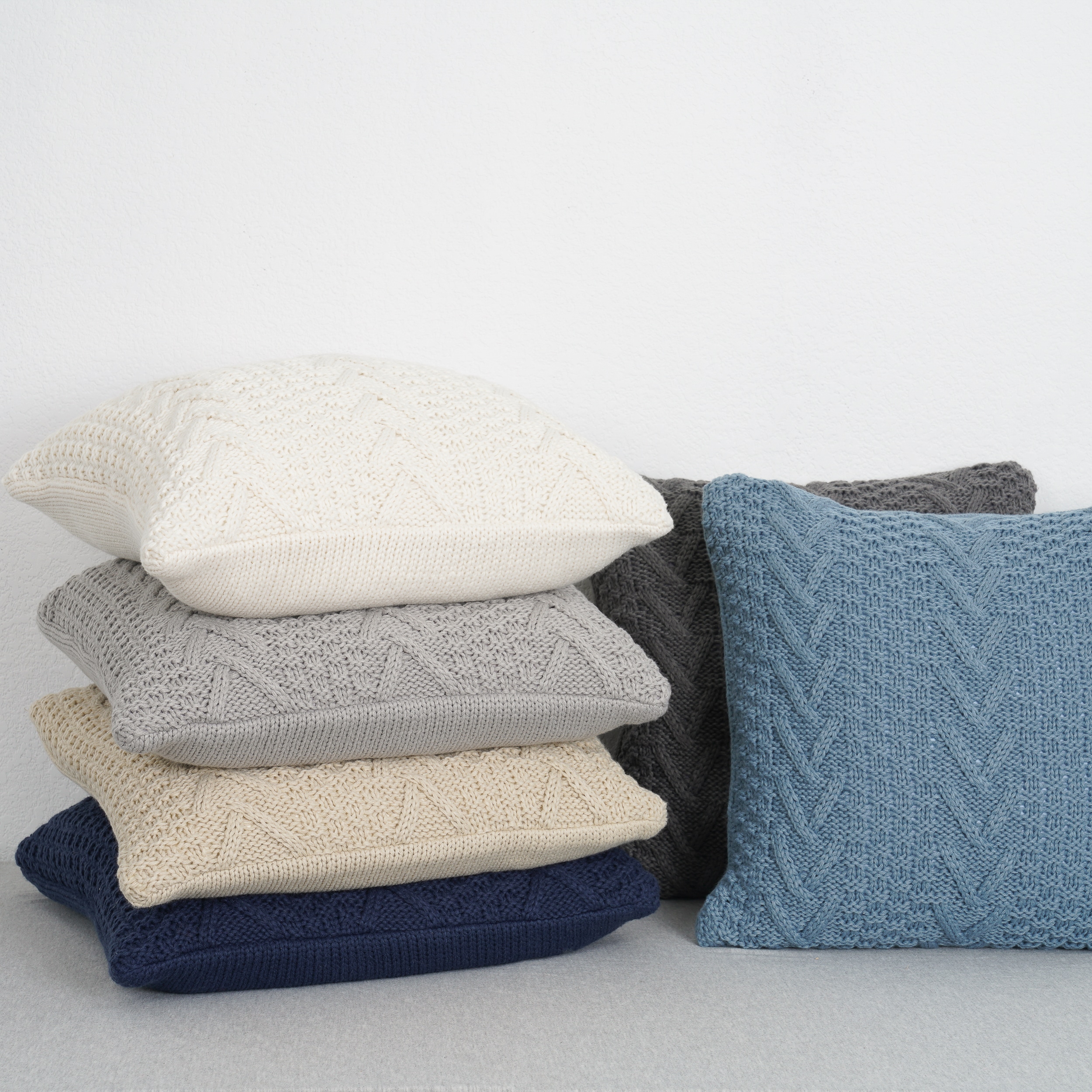 Navy Chunky Sweater Knit Square Throw Pillow 20" x 20"
