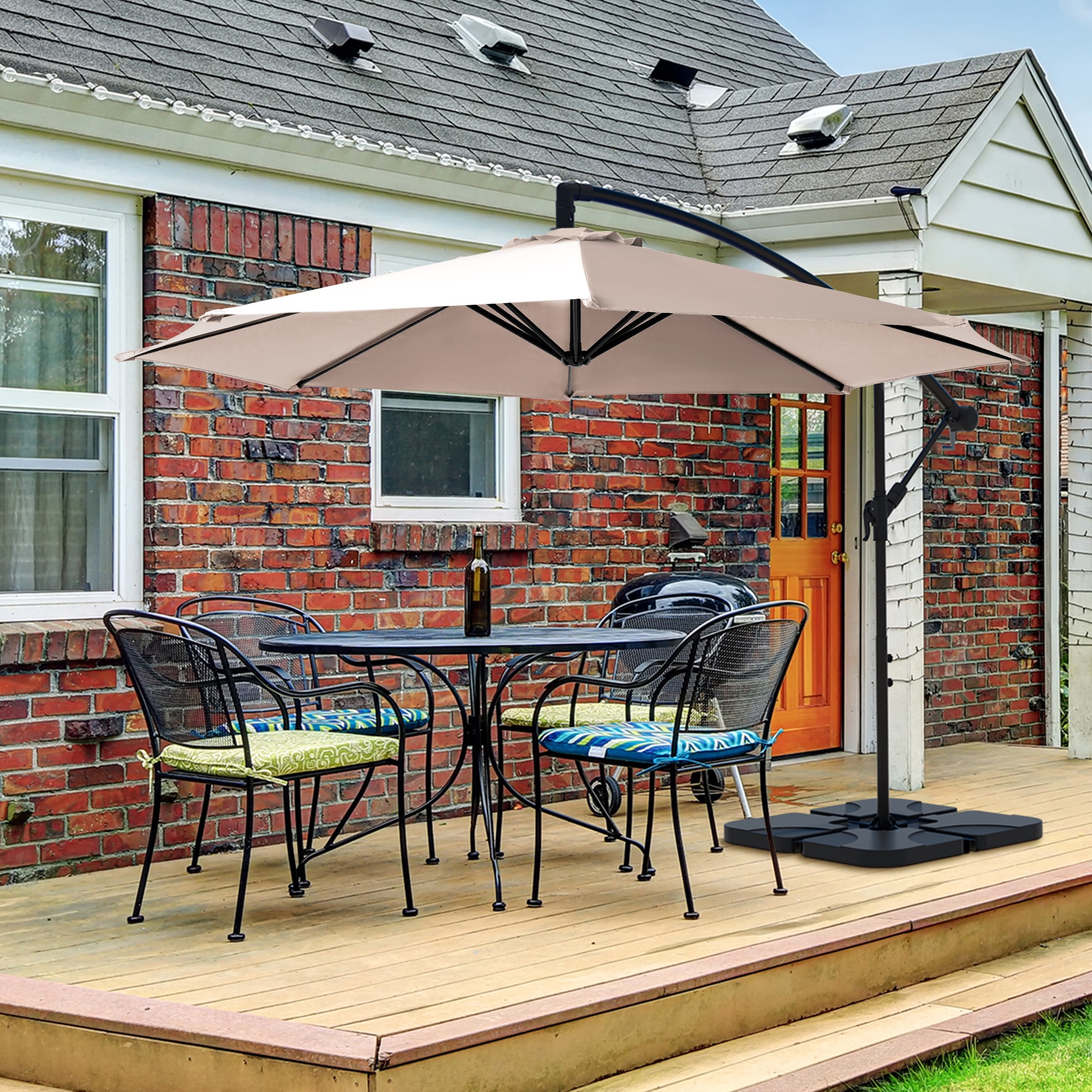 JEAREY 10-ft Aluminum Solid Color Crank Offset Patio Umbrella with Base ...