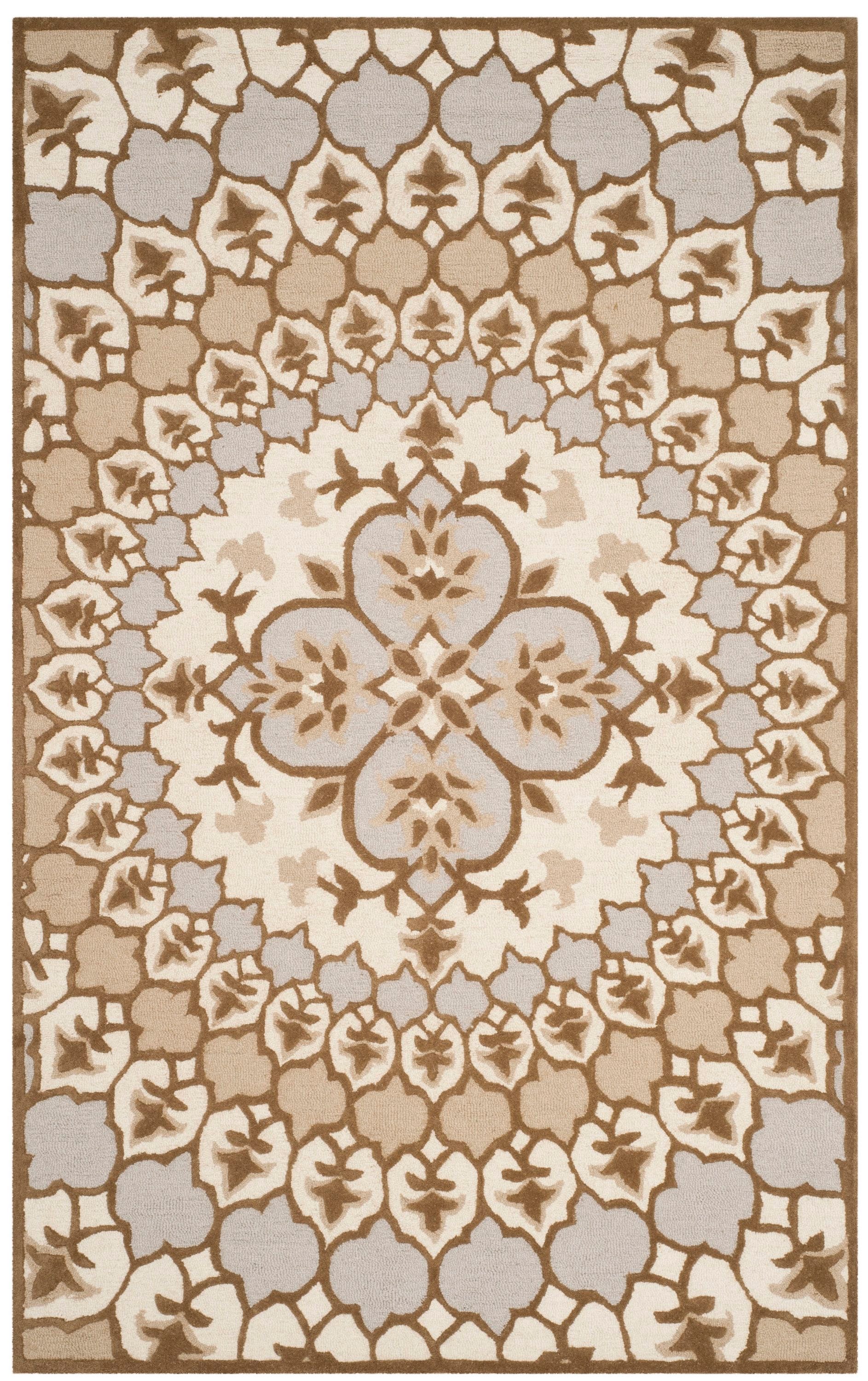 Safavieh BLG610B-5 Bellagio Merida 5 x 8 (ft) Tufted Wool Ivory/Dark Beig Rectangular Indoor Floral/Botanical Bohemian/Eclectic Area rug