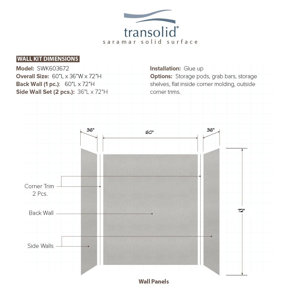 Transolid SWK603672-27V Shower-Wall-Surrounds - View #7