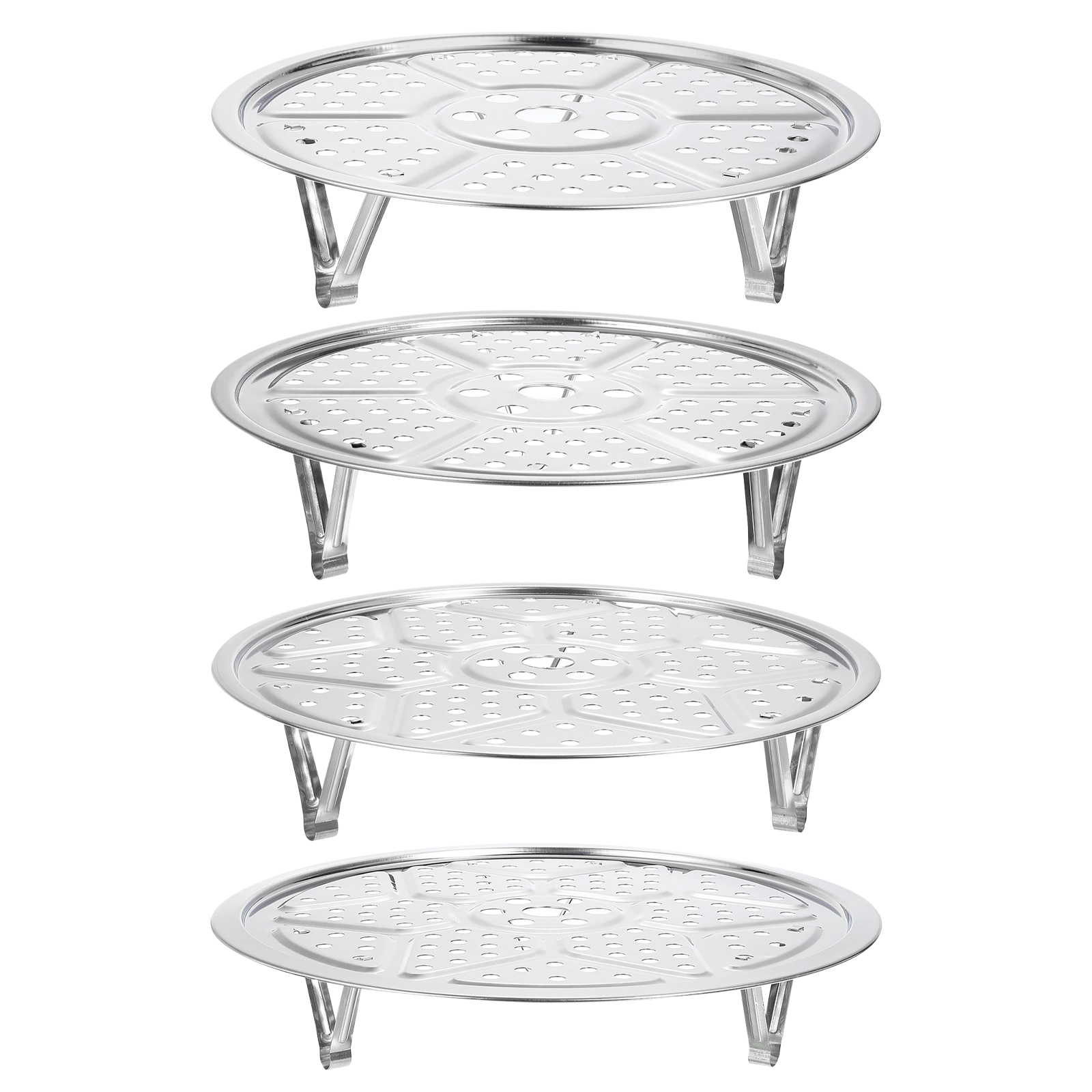 Unique Bargains S26042200UX3764 4pcs Stainless Steel Steamer Rack with Stand 7.9inch/8.6inch/9.5inch/10.2inch Pot Steaming Tray for Steamer Cookware Instant Pressure Cooker