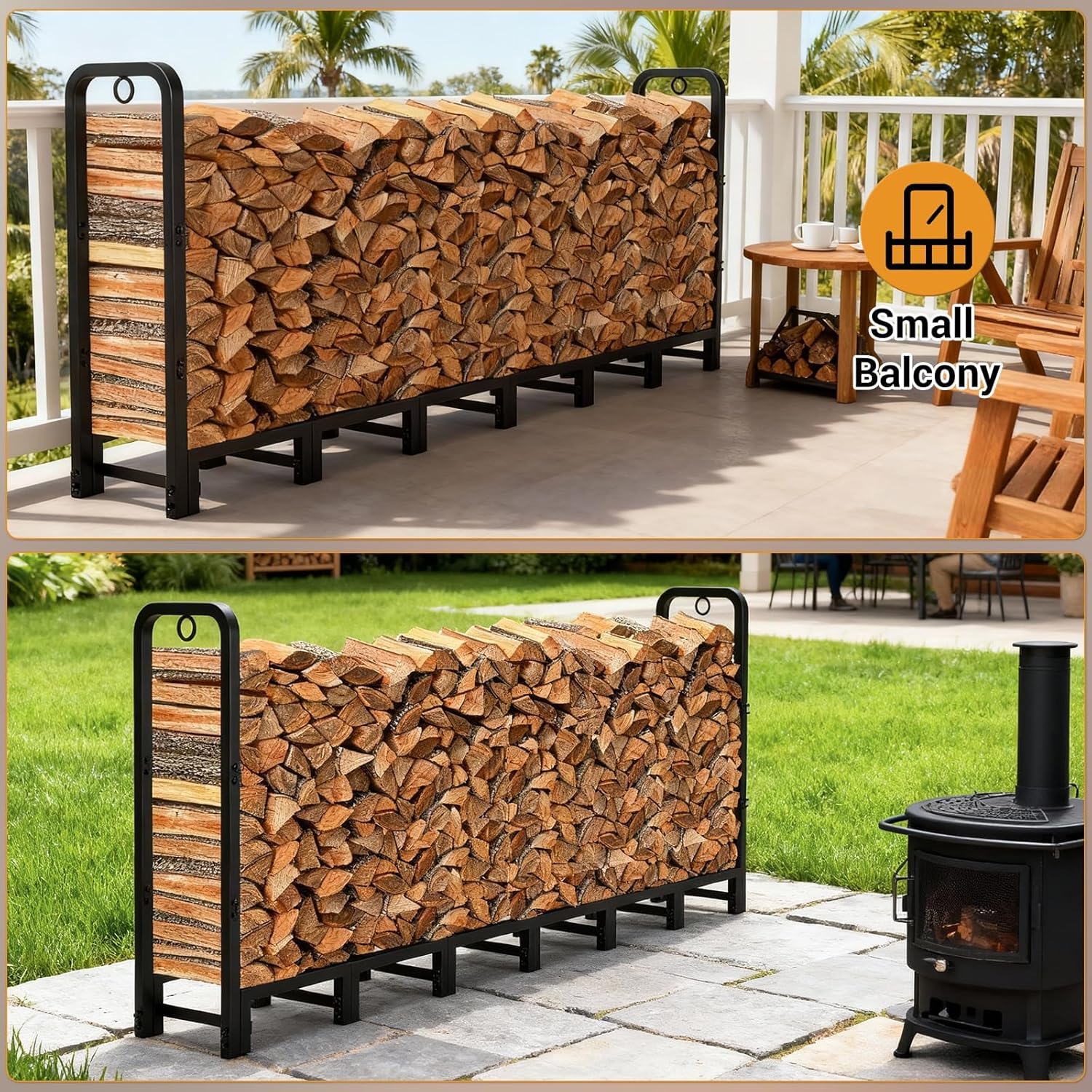 GarveeLife Heavy Duty 8FT Metal Firewood Rack - Rust Resistant Log ...