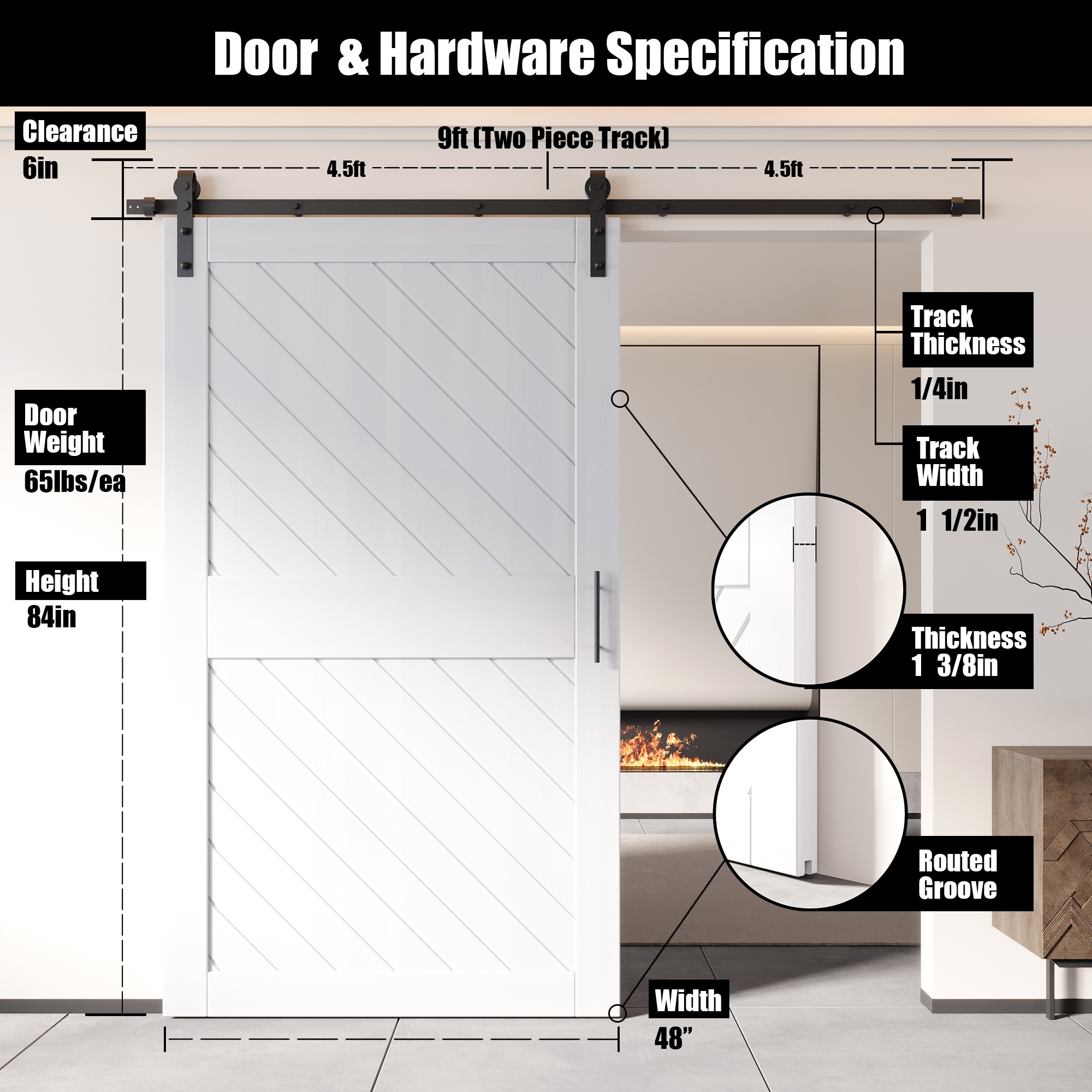 HOMACER YT1H108C-XT2-4884-WH Barn-Doors - View #2