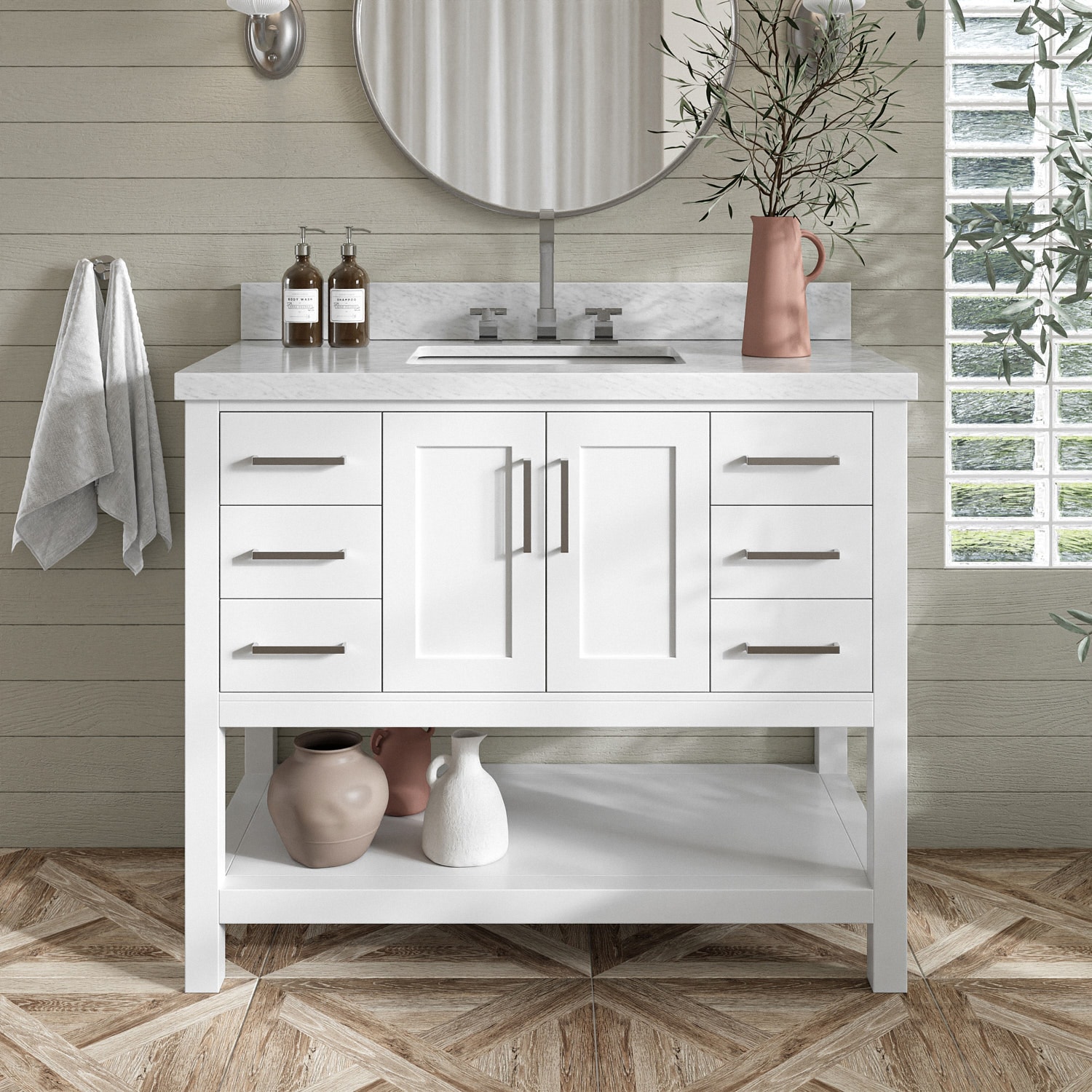 ARIEL S043SCWRVOWHT Magnolia 43-in White Undermount Single sink Bathroom Vanity with Carrara White Marble Marble Top