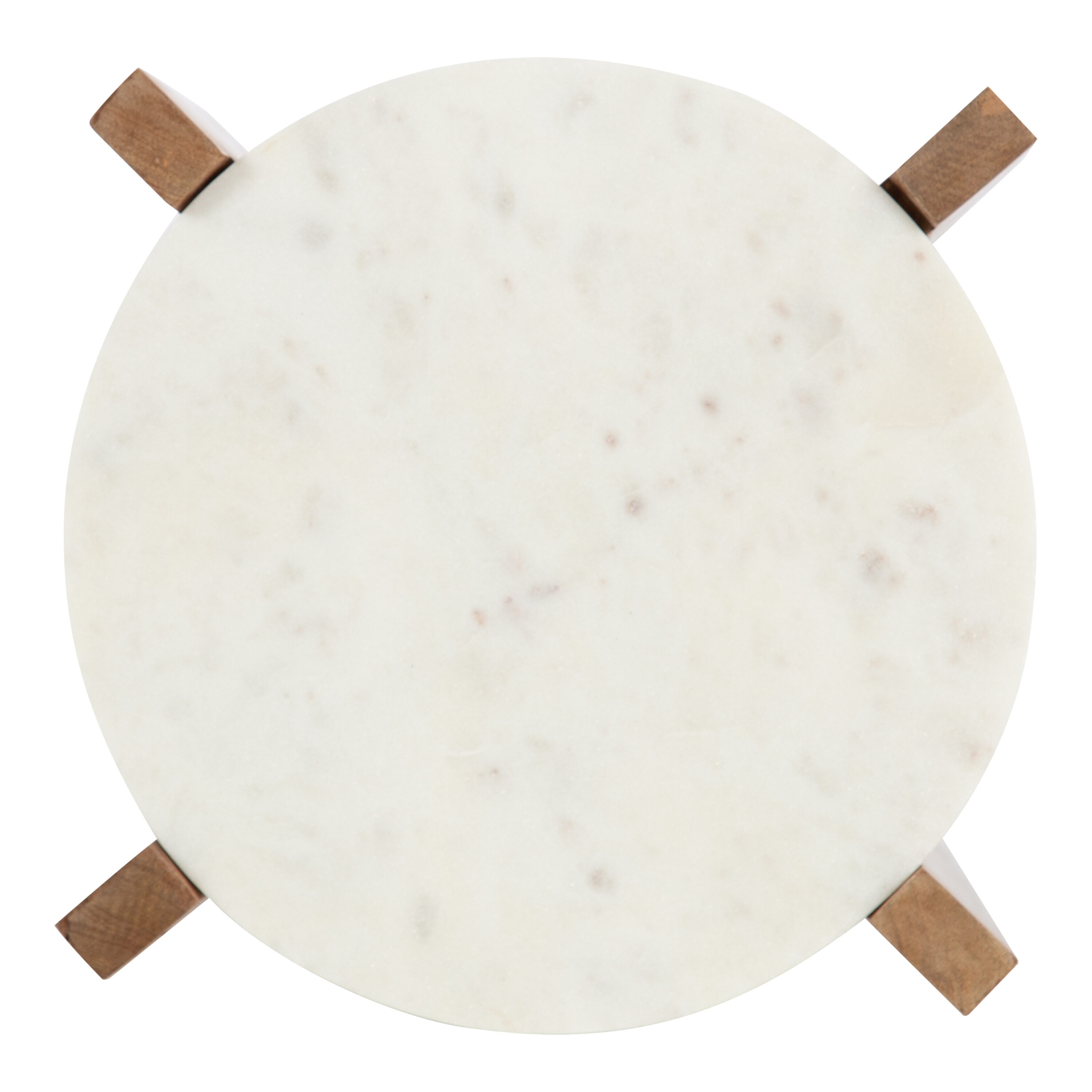 Natural Mango Wood and White Marble Round Two-Tier End Table
