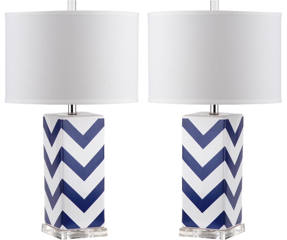 Safavieh LIT4136A-SET2 Chevron Modern/contemporary Medium base (E-26) Lamp Set with Off-white Shades