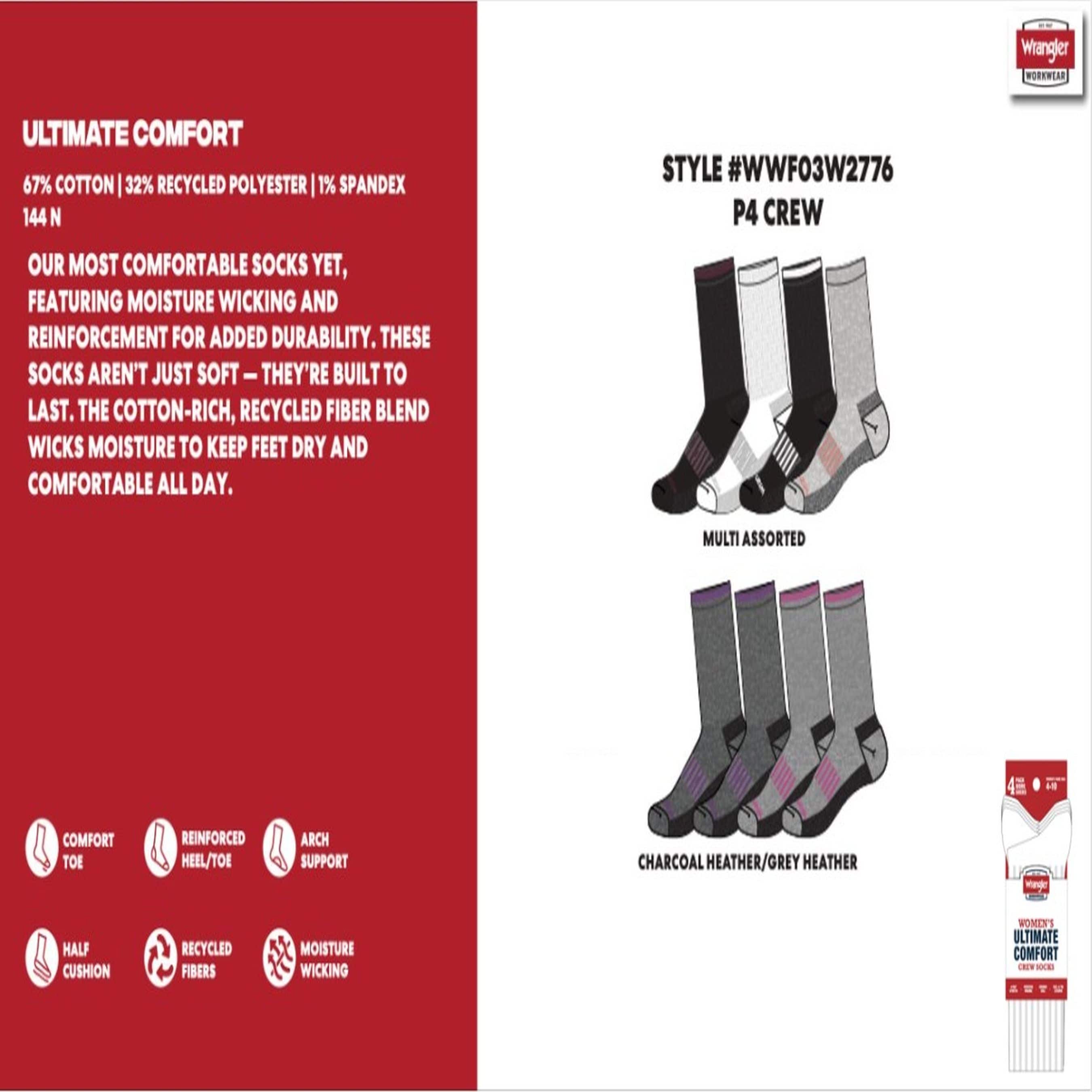 Wrangler Women's One size fits most Cotton polyester blend Crew Socks 4 -Pack