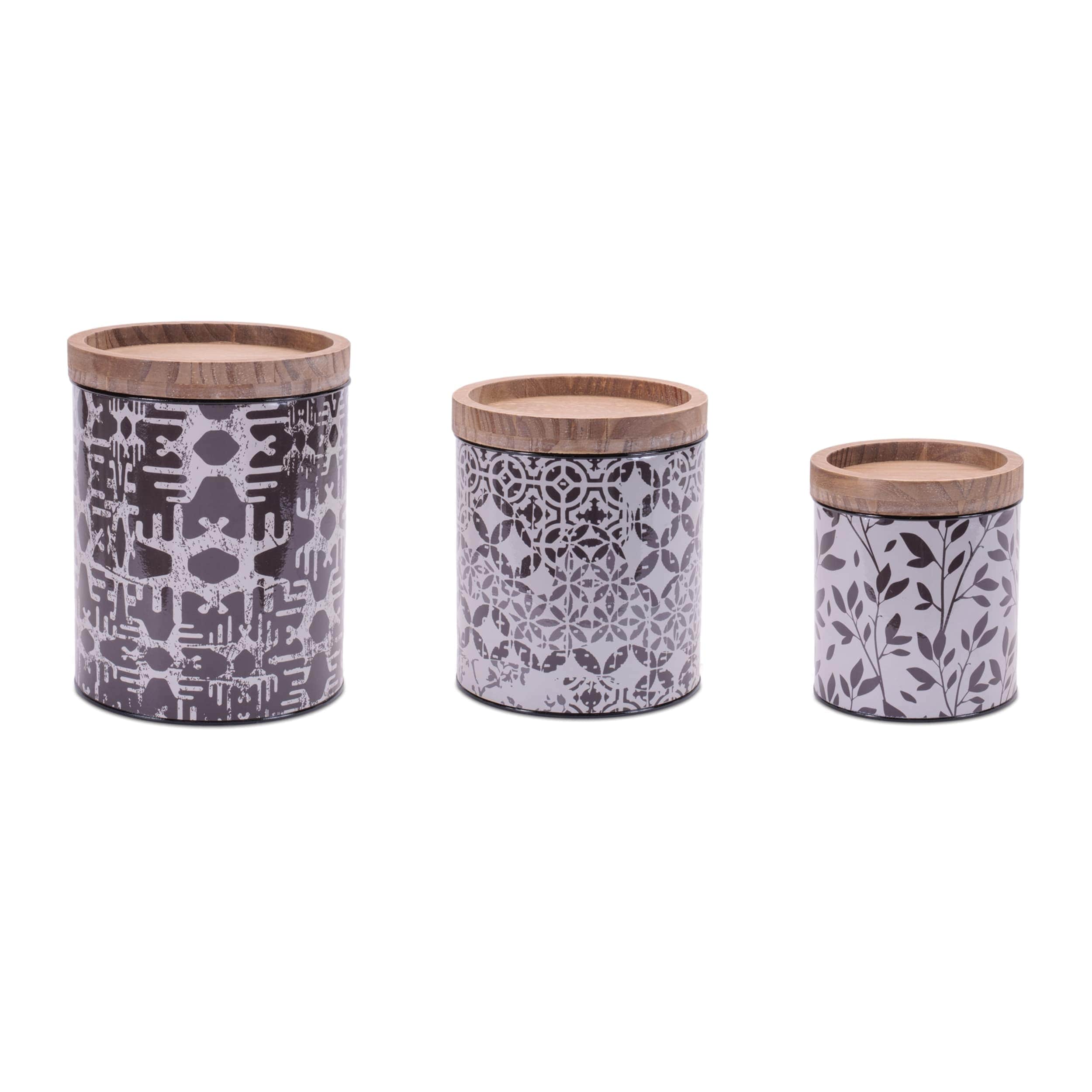 Melrose International 96237DS Canister (Set of 3) 6D x 6.75H 7D x 8.5H 8D x 10H Iron/Wood