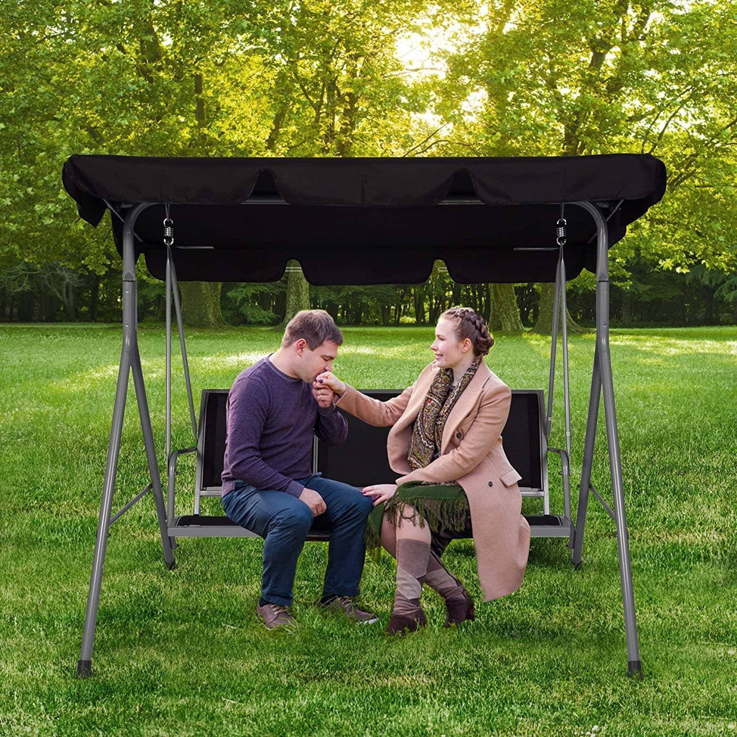 Flynama Outdoor Swing Chair 3-person Black Iron Outdoor Swing L