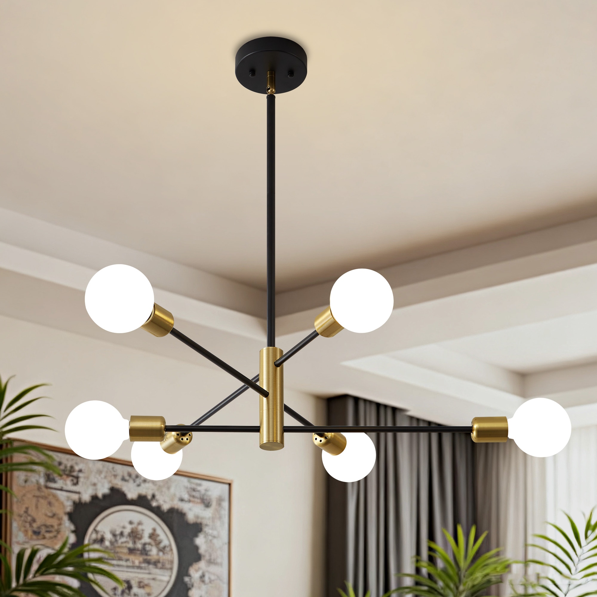 POWLIG 6 -Light Brushed Black Metal Chandelier