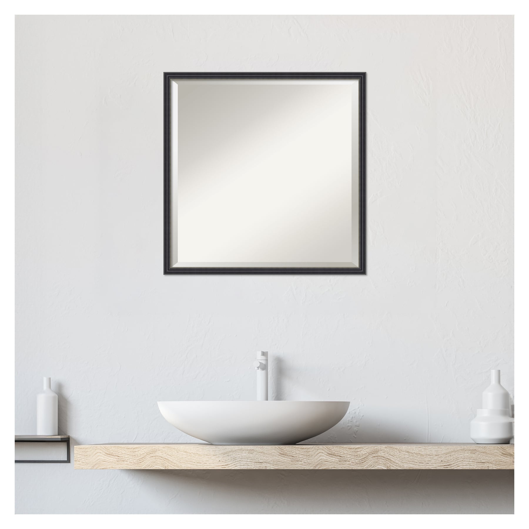 Stylish Black Fir Wood Square Vanity Mirror