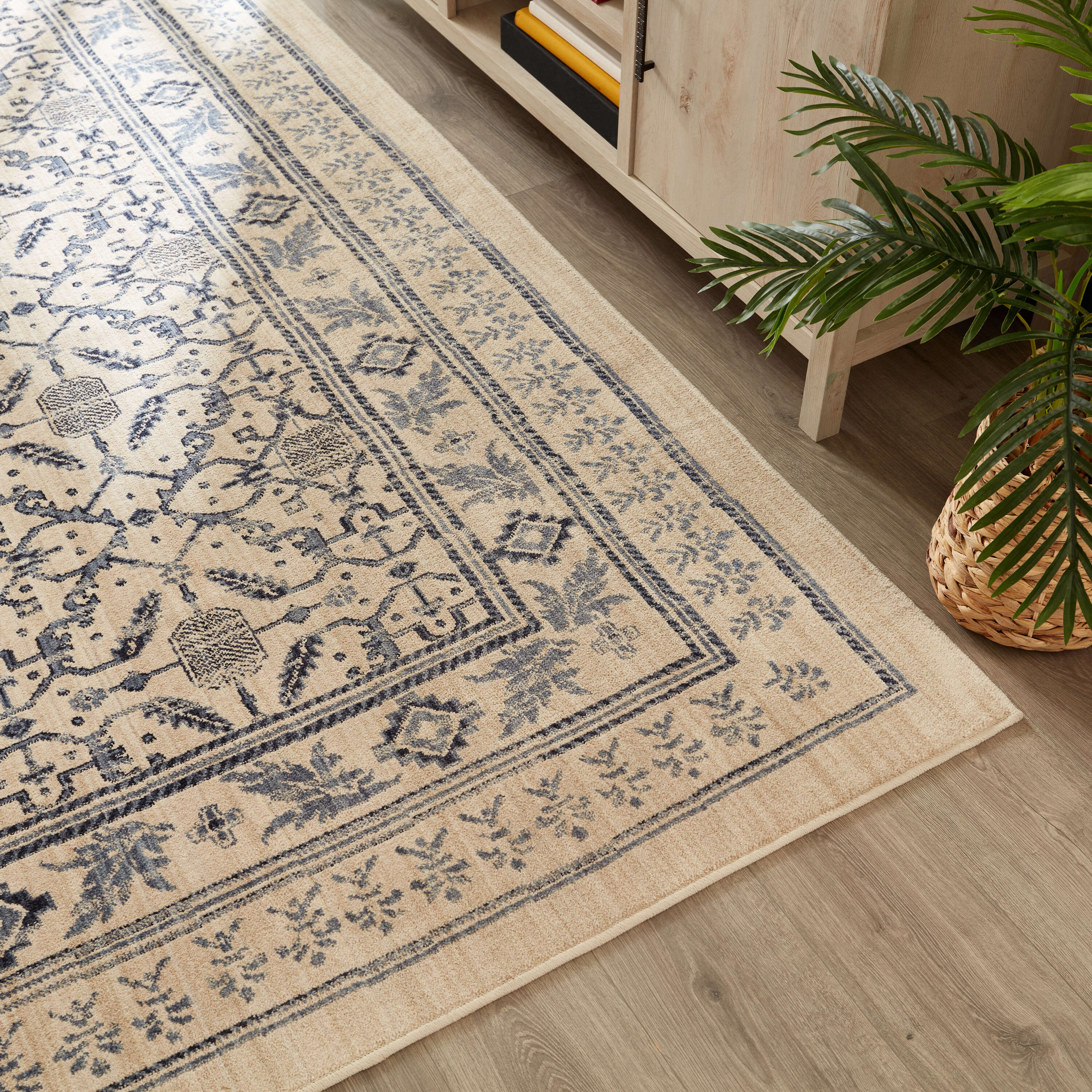 allen + roth with STAINMASTER Davis 7 X 9 (ft) Beige Indoor  Floral/Botanical Area Rug in the Rugs department at