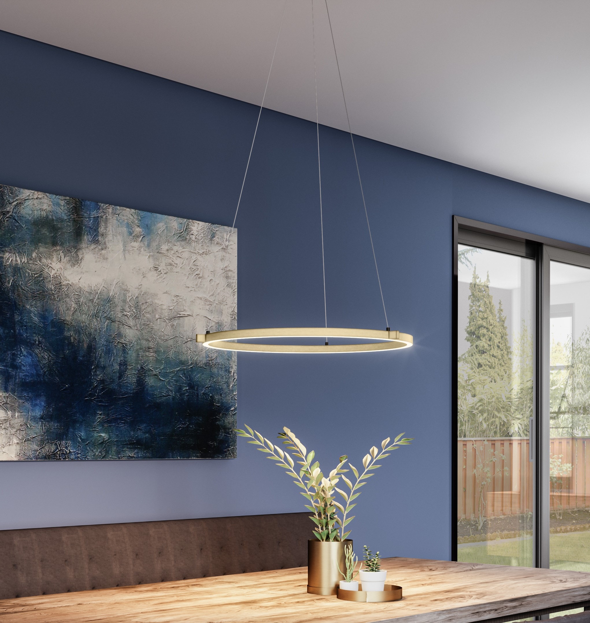 Quoizel PCSMA2827WA Soma 1 -Light Whitewashed Walnut Modern/contemporary Geometric Integrated LED Large Hanging Pendant light