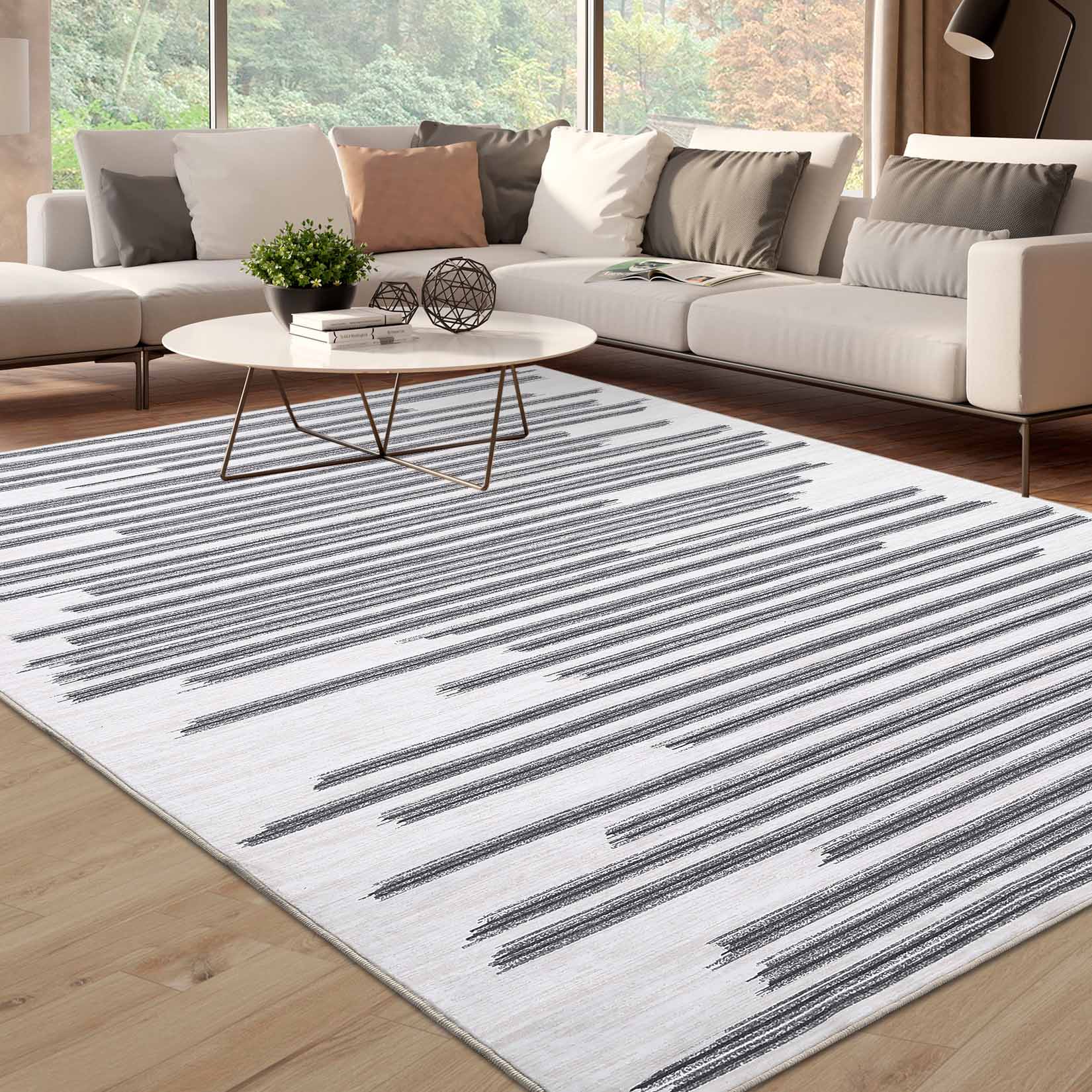 Garvee YXY-LO-PHO-12ZPR1CA 8 x 10 (ft) Loomed Polyester Beige/Gray Rectangular Indoor Geometric Rustic Machine washable Area rug