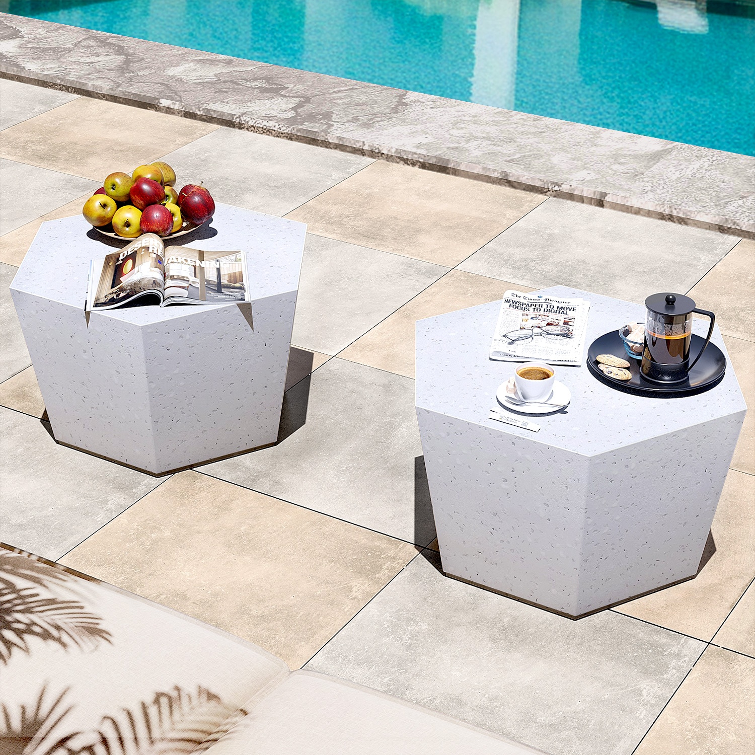 Patio Watcher LS-T28S-6BX-MB-2PC Magnesium Oxide Coffee Table Hexagon Extendable Outdoor Coffee 24.2-in W x 28-in L