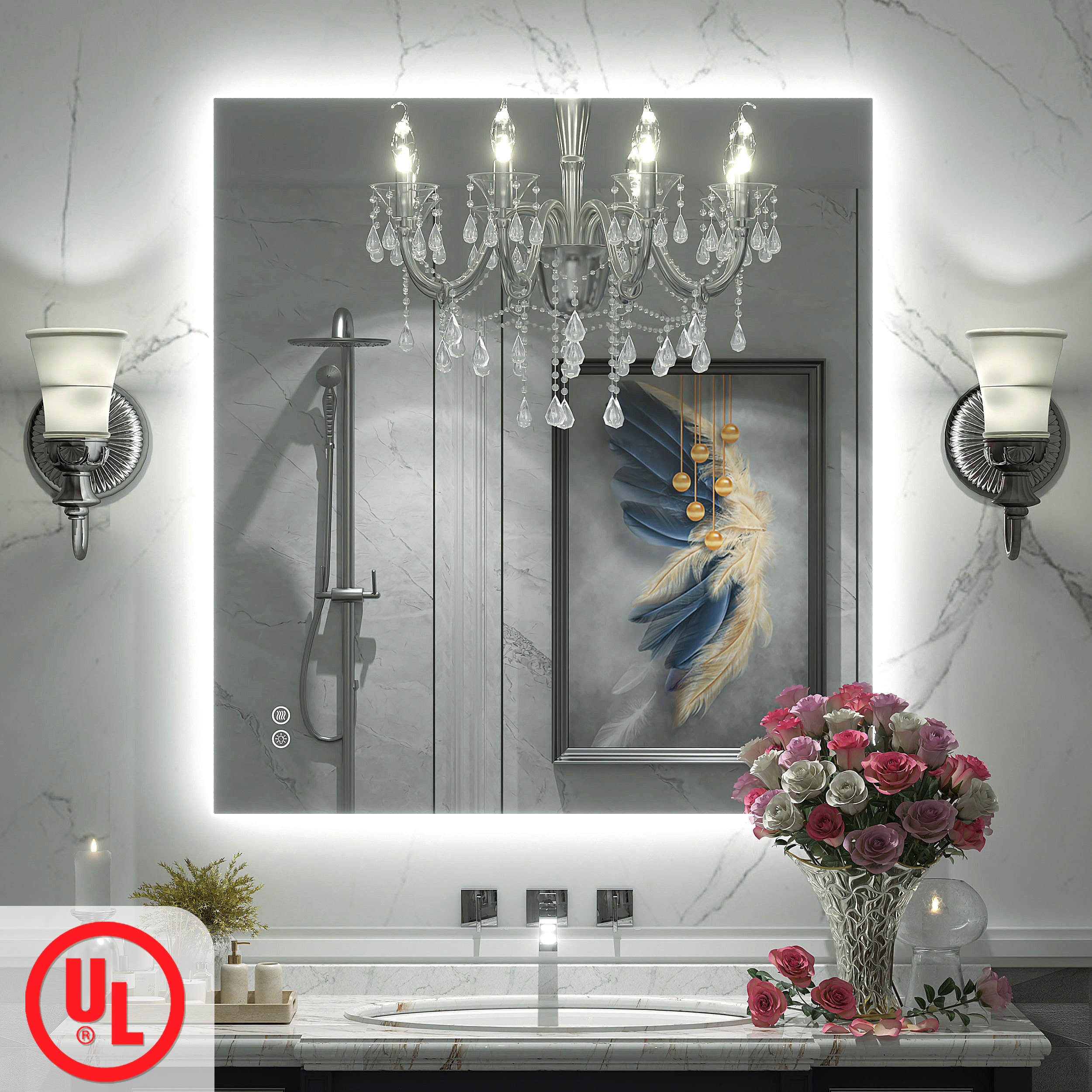Apmir 28-in W x 32-in H UL Certified Back LED Anti-Fog Stepless Dimmable 3-Color Lighting 3-Year Warranty Tempered Glass Bathroom Vanity Mirror