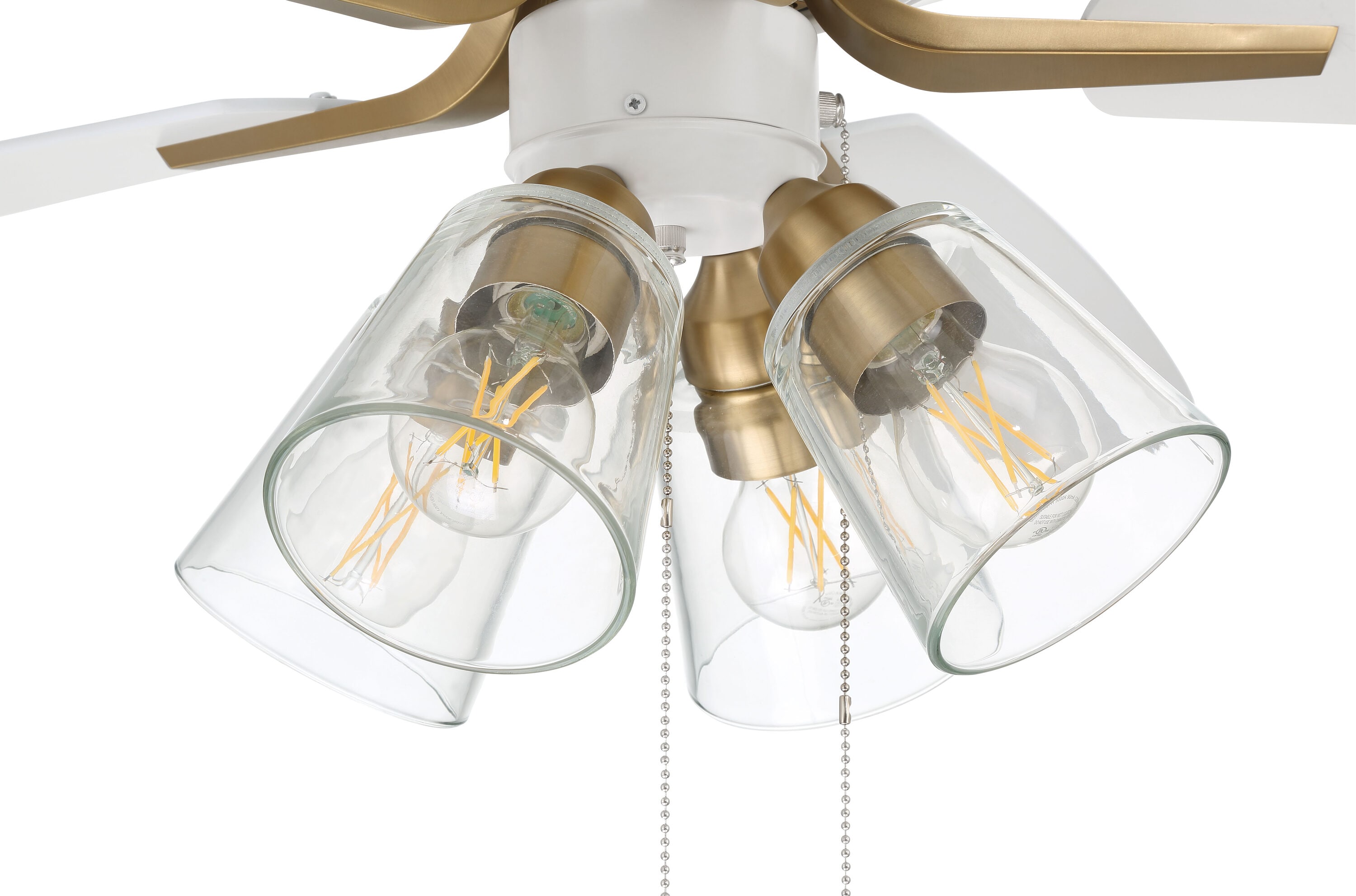 White Satin Brass 52" Ceiling Fan with Clear Glass Light