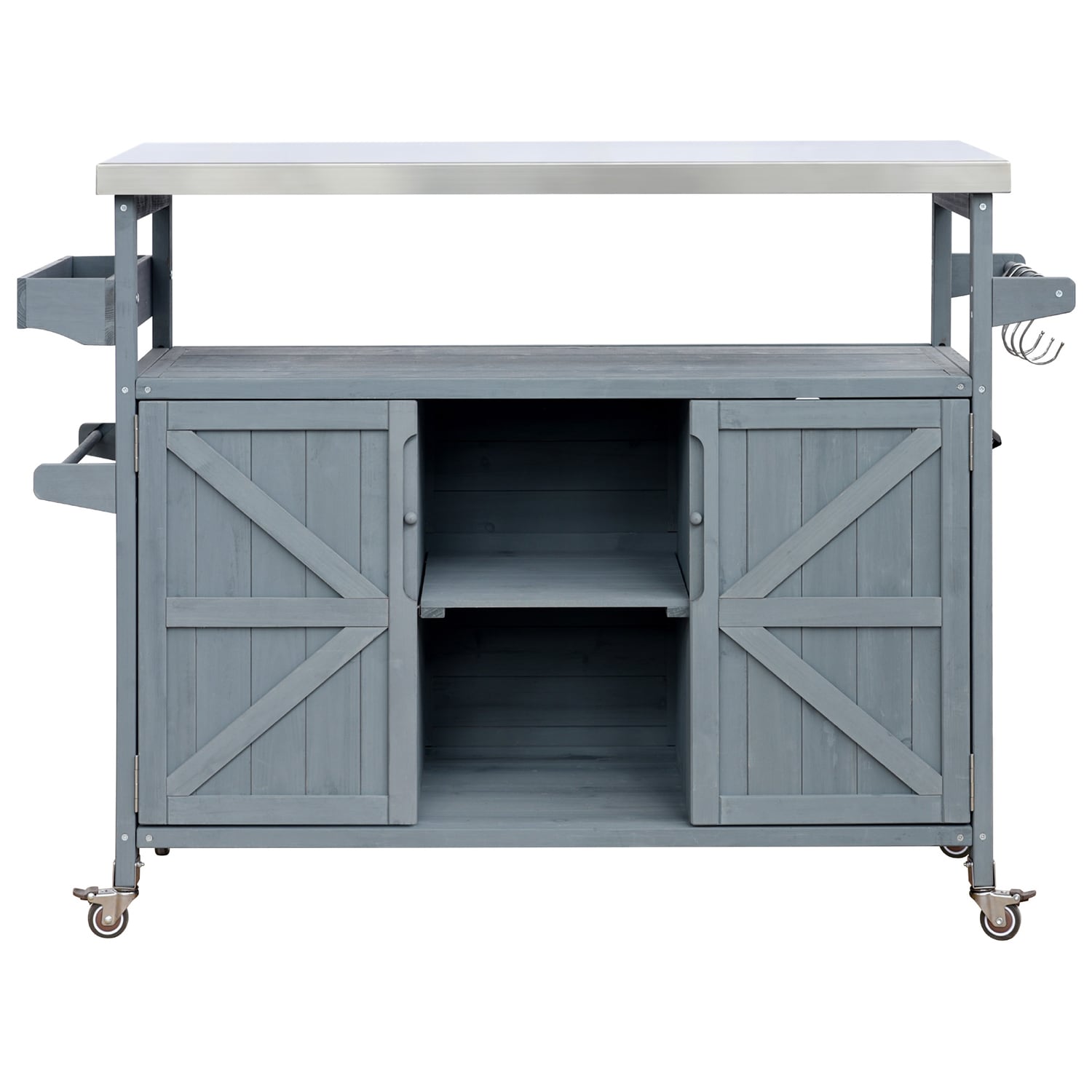 Bybafun YB2600097 Stainless Steel Top Gray Blue Douglas fir Outdoor Serving Cart